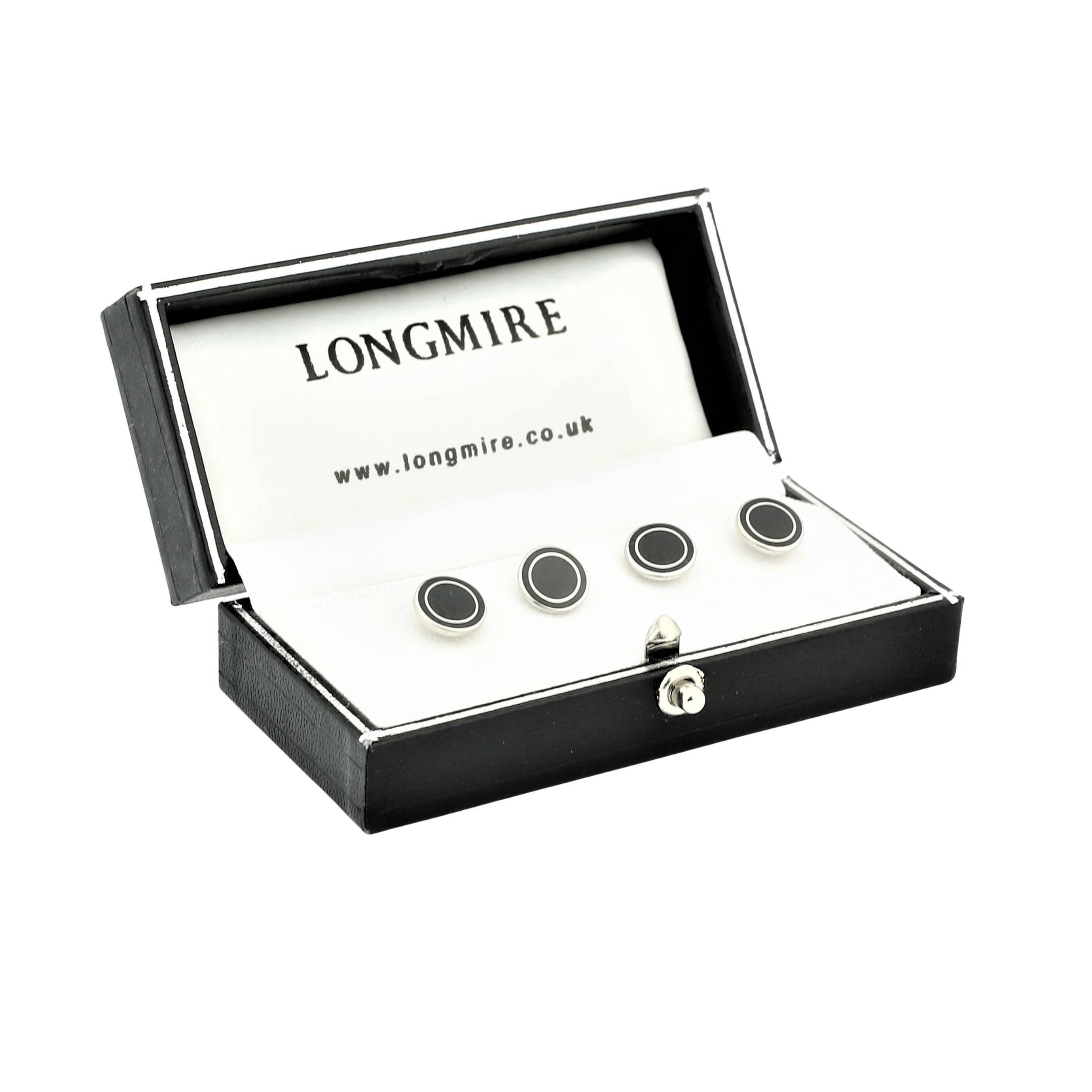 DOUBLE CIRCLE BLACK/BLACK ENAMEL sterling silver SHIRT STUDS - boxed