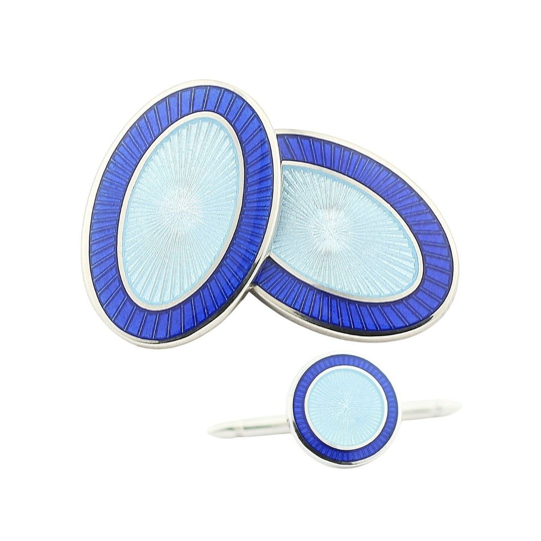 DOUBLE OVAL blue/light blue enamel sterling silver dress set - main