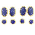 basket weave blue enamel dress set 18ct yellow gold - boxed