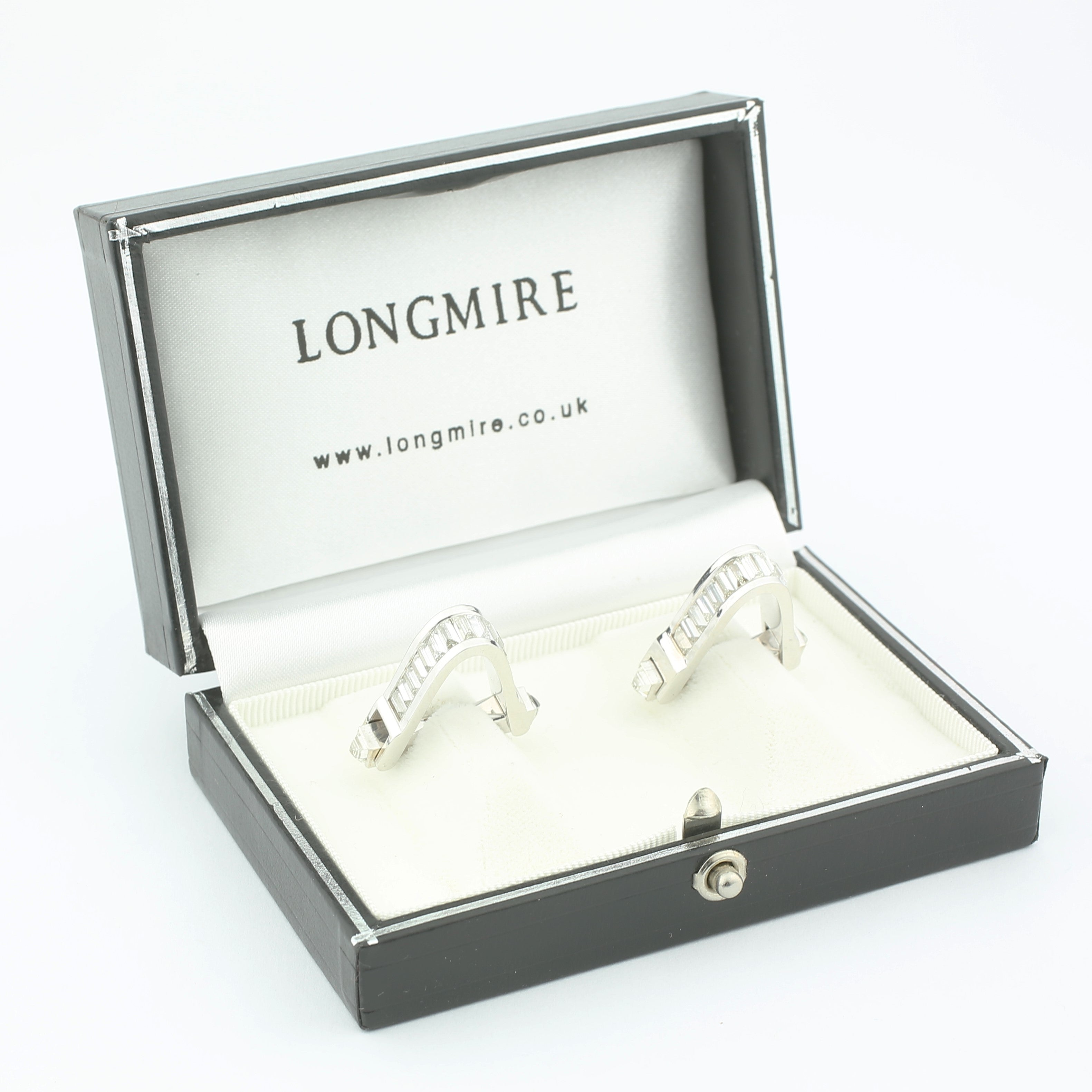 diamond stirrup 18ct white gold cufflinks - boxed