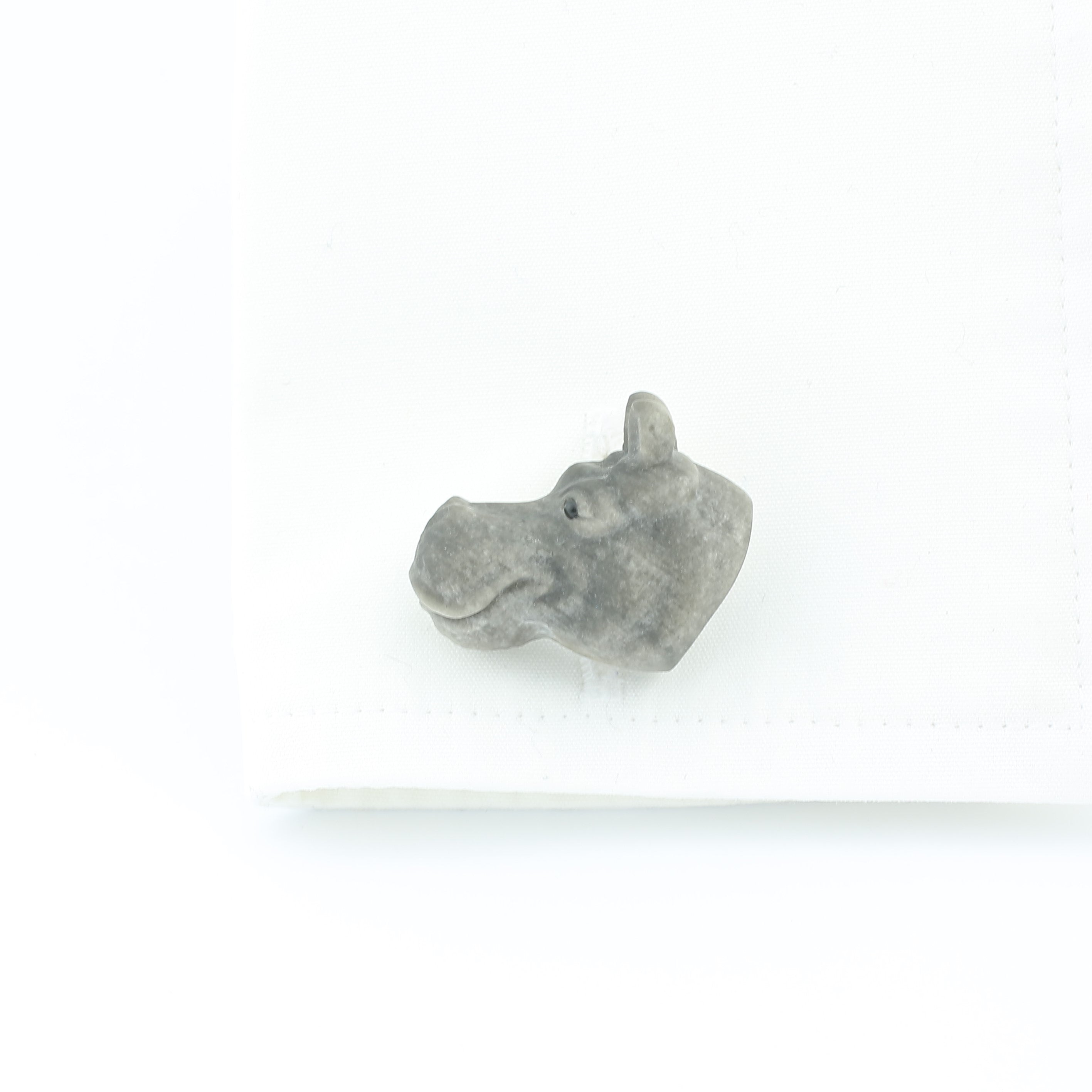 happy hippo grey obsidian sterling silver cufflinks - cuff