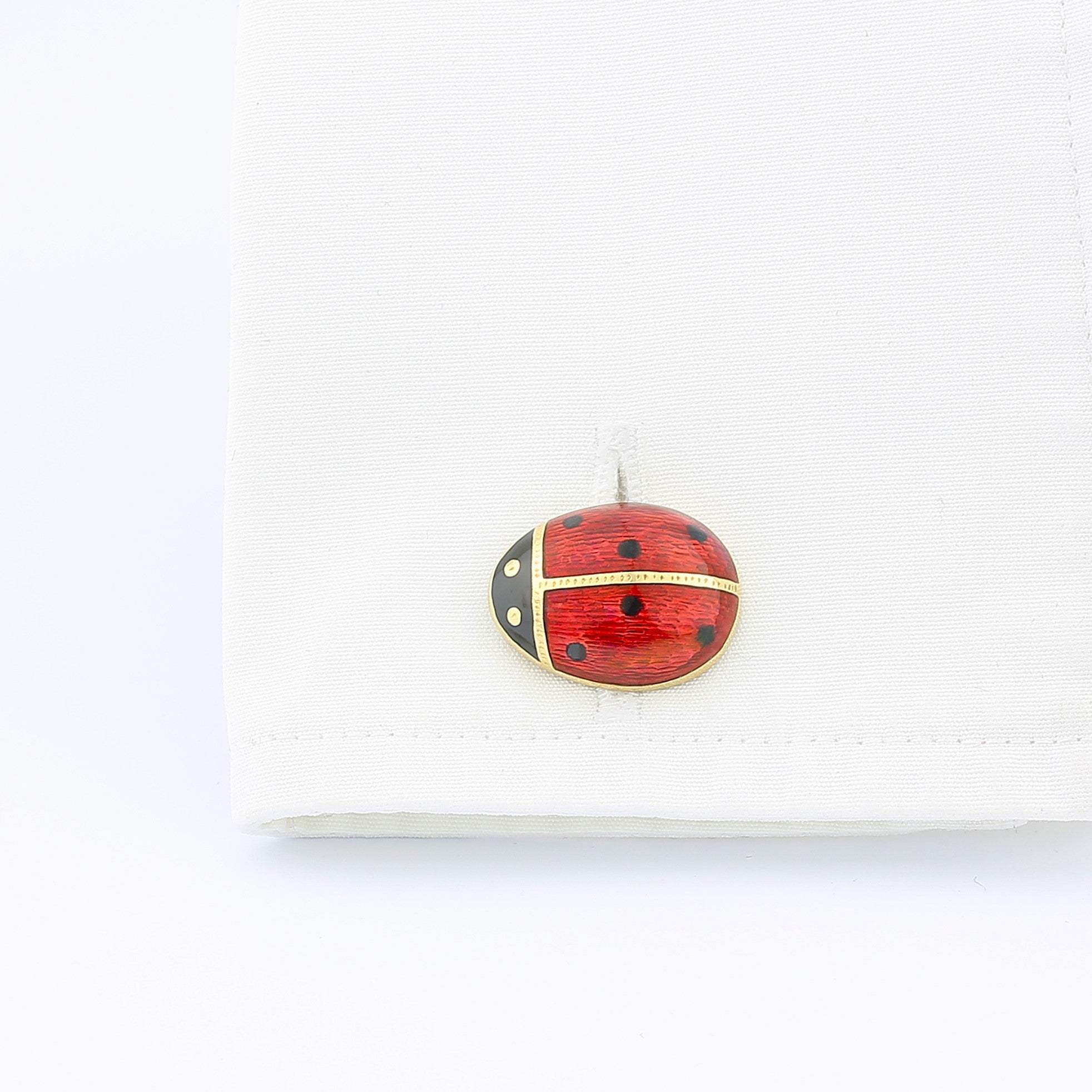 ladybird/bug hand enamelled t-bar 18ct yellow gold cufflinks - cuff