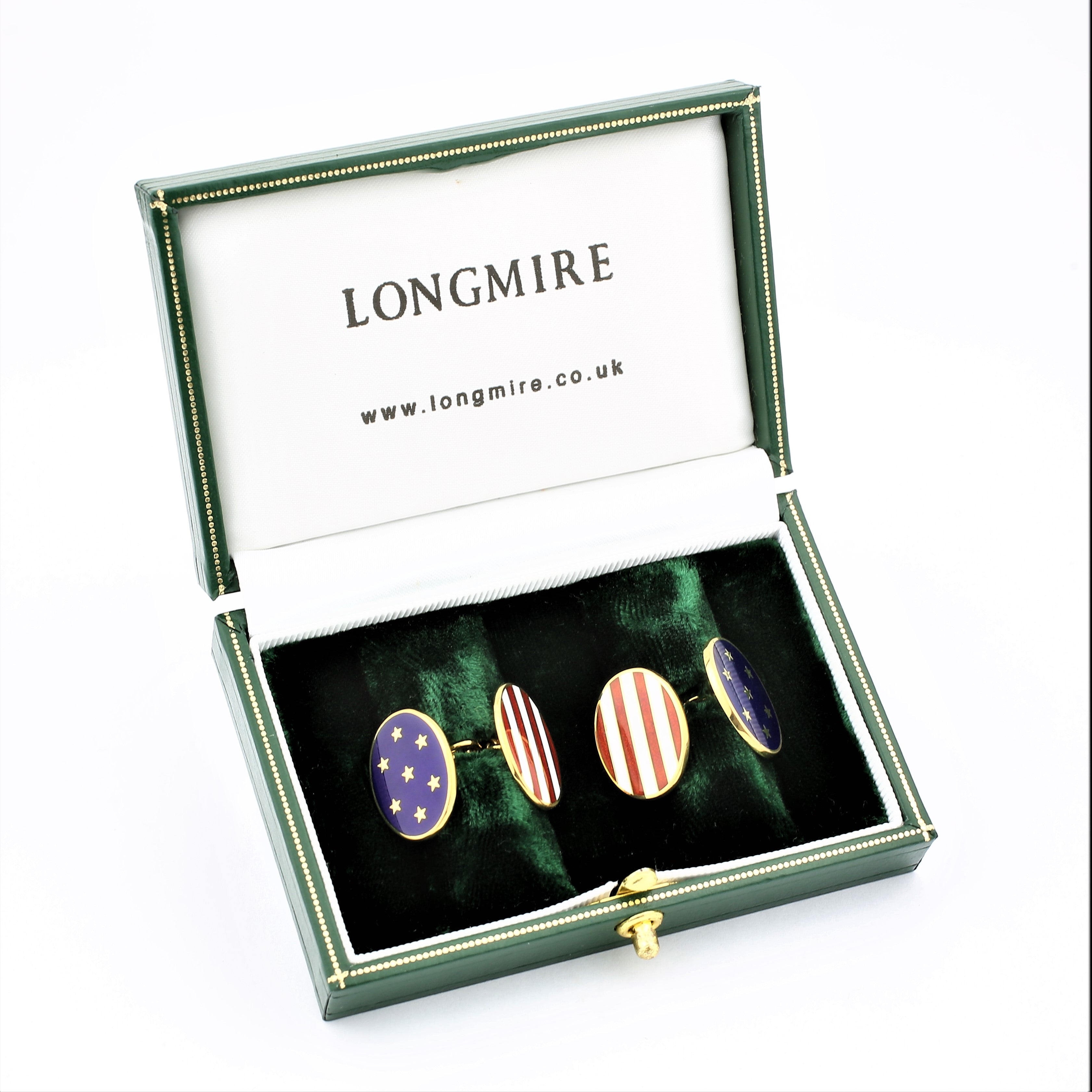 'STARS & STRIPES' 18ct YELLOW GOLD CUFFLINKS - boxed