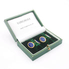 BASKET BLUE ENAMEL 18ct YELLOW GOLD CUFFLINKS - boxed