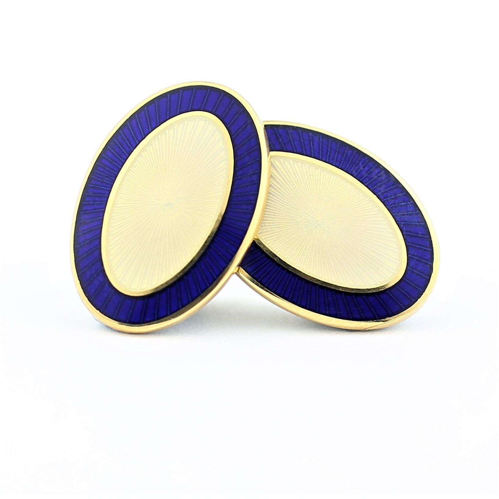 Double Oval Blue and cream cufflinks in 18k yellow gold