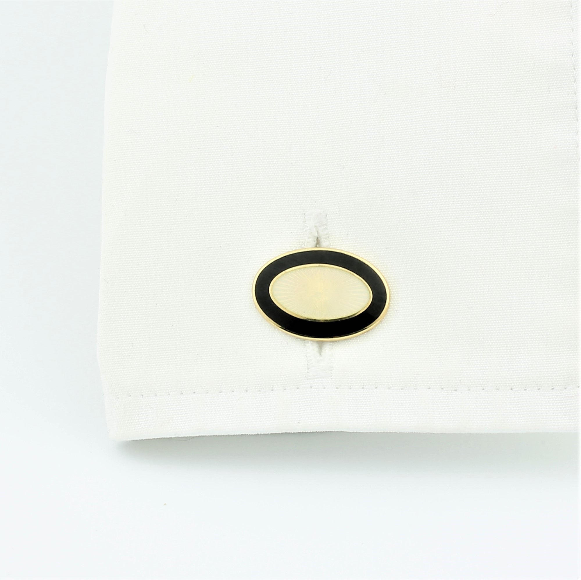 DOUBLE OVAL BLACK/CREAM 18ct YELLOW GOLD CUFFLINKS - cuff