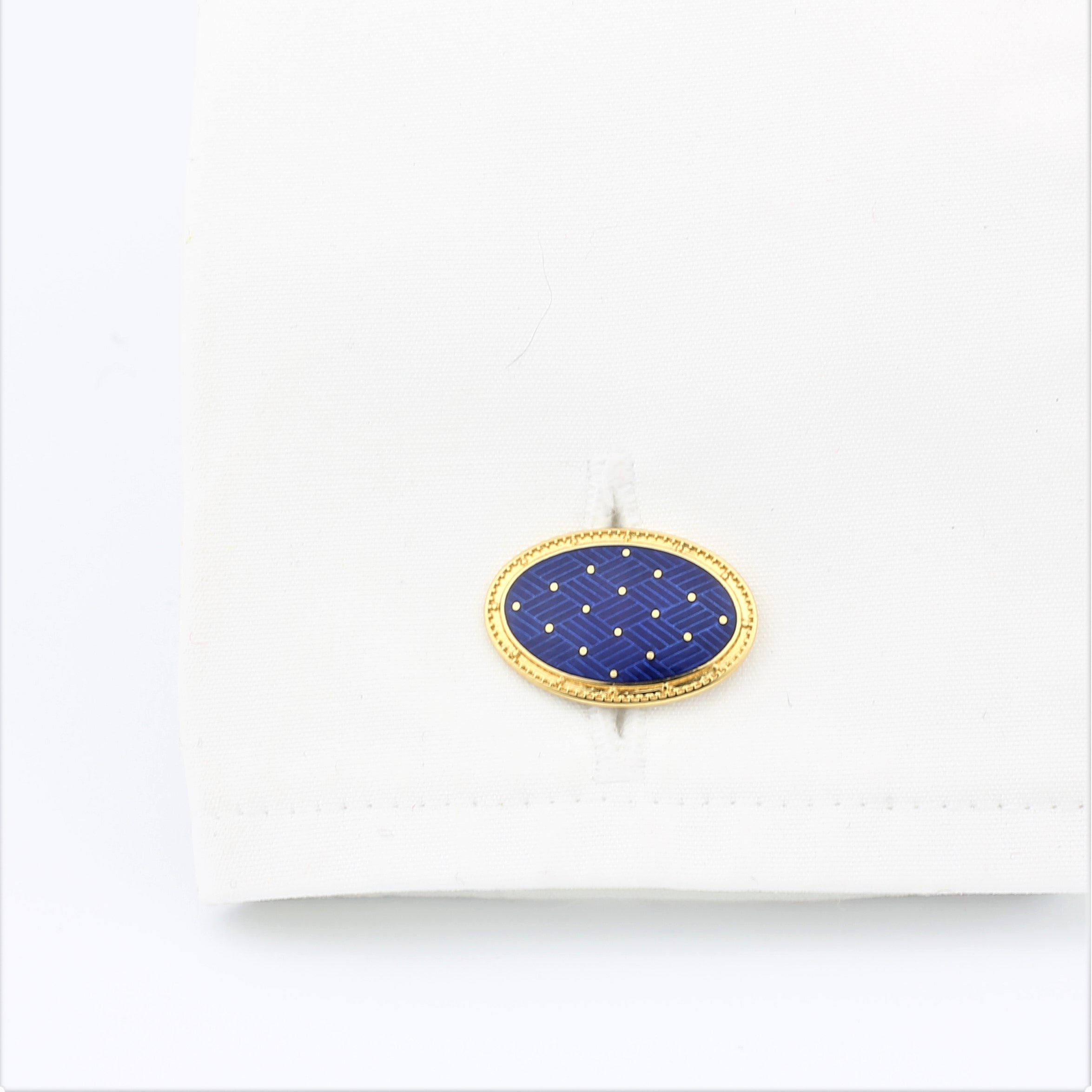 BASKET BLUE ENAMEL 18ct YELLOW GOLD CUFFLINKS - cuff