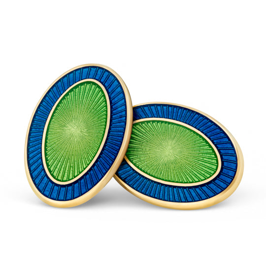 Double Oval cufflinks blue green 18k gold cufflinks