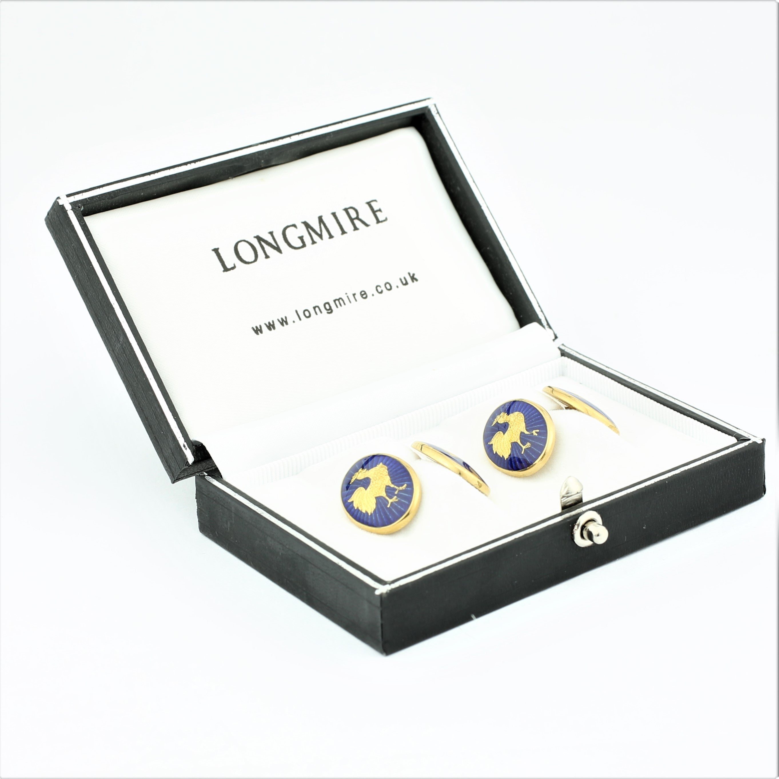 Cockerel paillon blue enamel 18ct yellow gold - in a box
