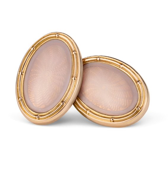 Spiral cream enamel links in 18k rose gold