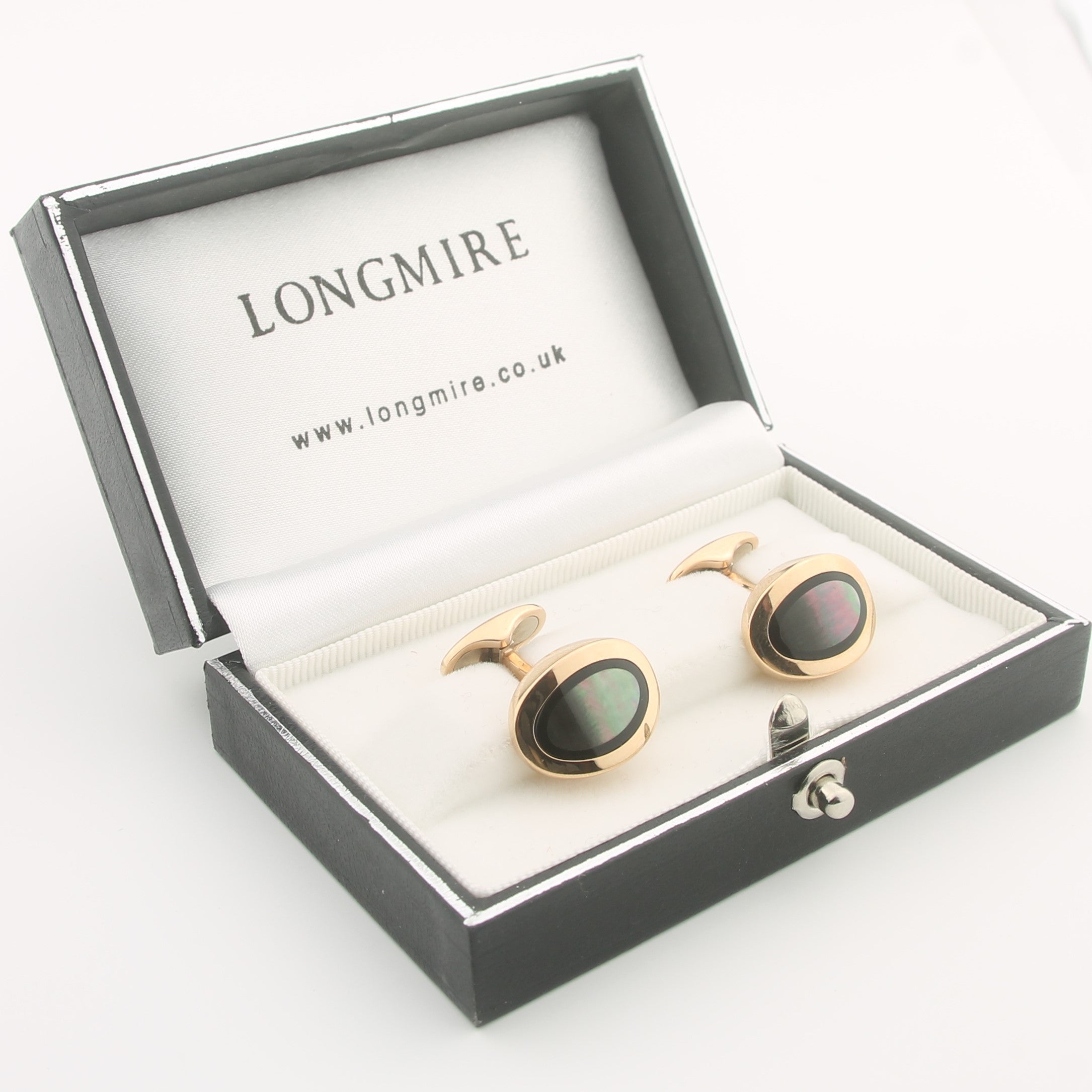 TAHITIAN MOTHER OF PEARL AND ONYX CUFFLINKS - boxed