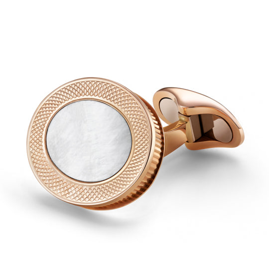 white MOTHER OF PEARL - REEDED EDGE - OVAL 18ct ROSE GOLD CUFFLINKS - main