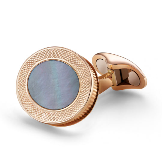 TAHITIAN MOTHER OF PEARL REEDED EDGE 18ct ROSE GOLD CUFFLINKS