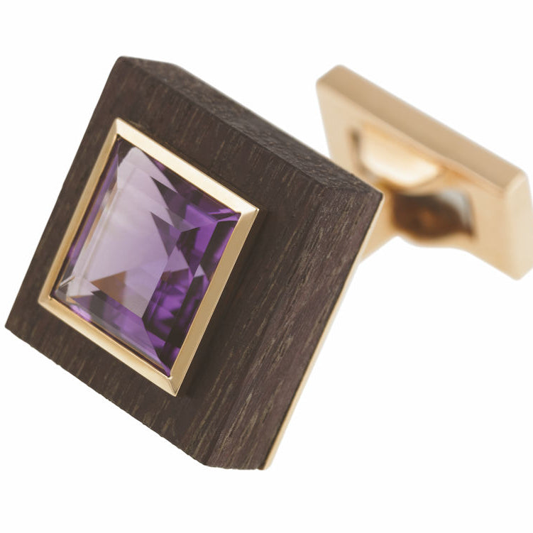 amethyst wood gold cufflink