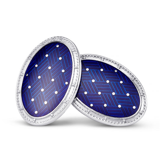BASKET BLUE ENAMEL 18ct WHITE GOLD CUFFLINKS - main