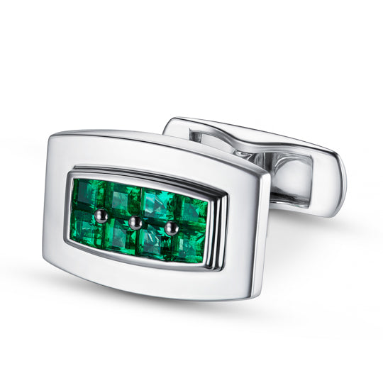 EMERALD SET CUFFLINKS IN 18ct WHITE GOLD - main
