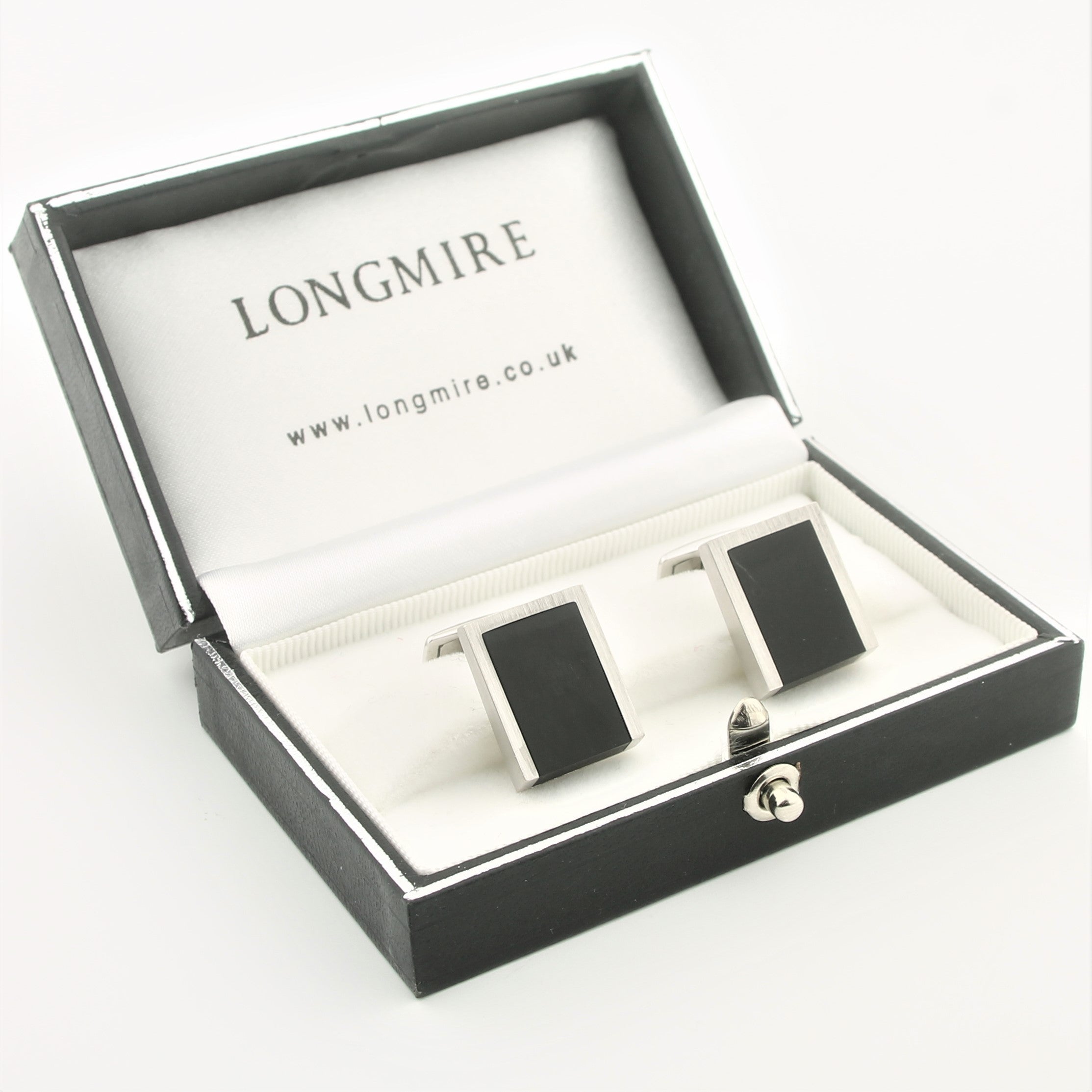Onyx wedge cufflinks 18k white gold - boxed