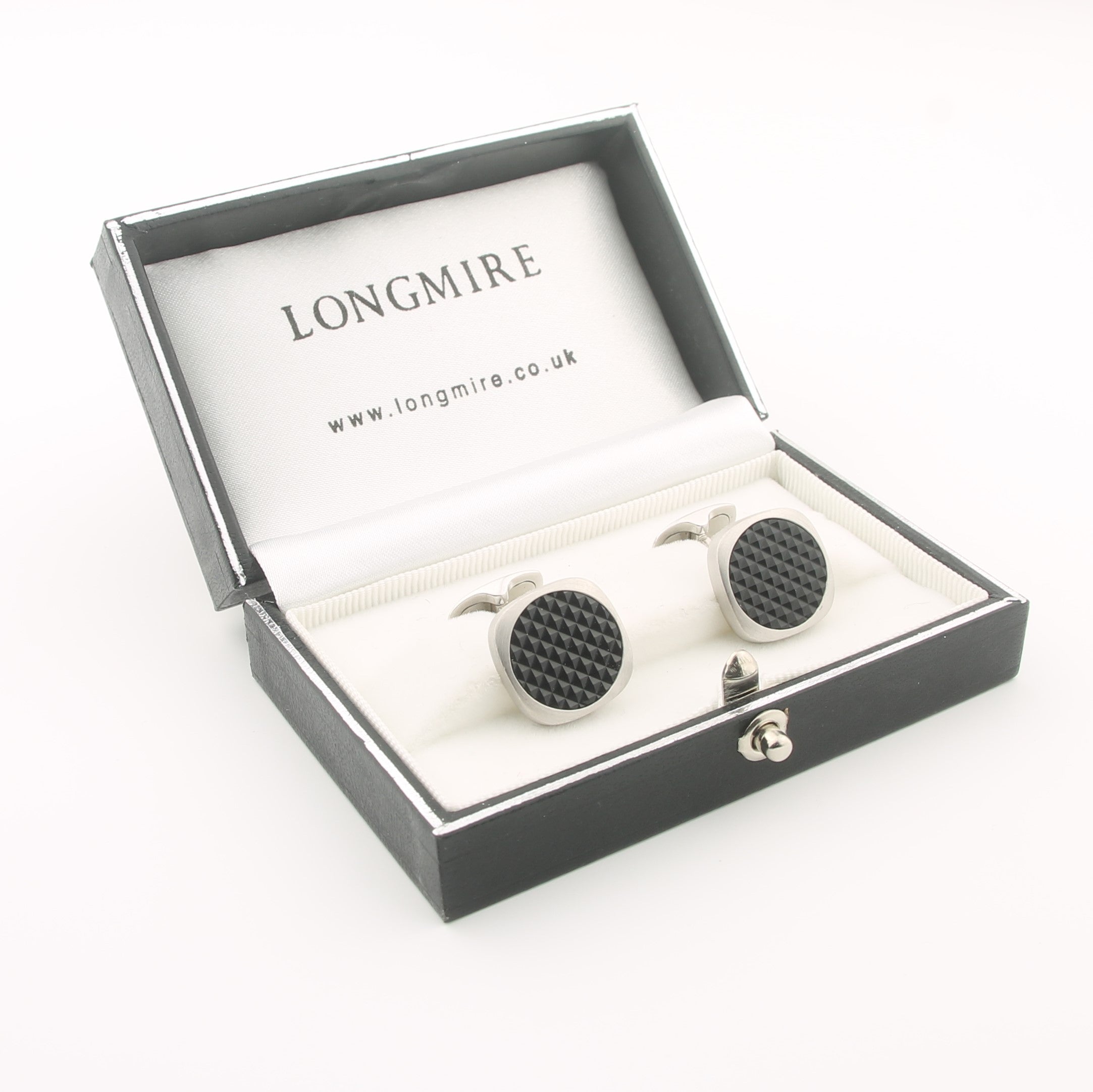 Onyx pixel cufflinks in 18k white gold - boxed