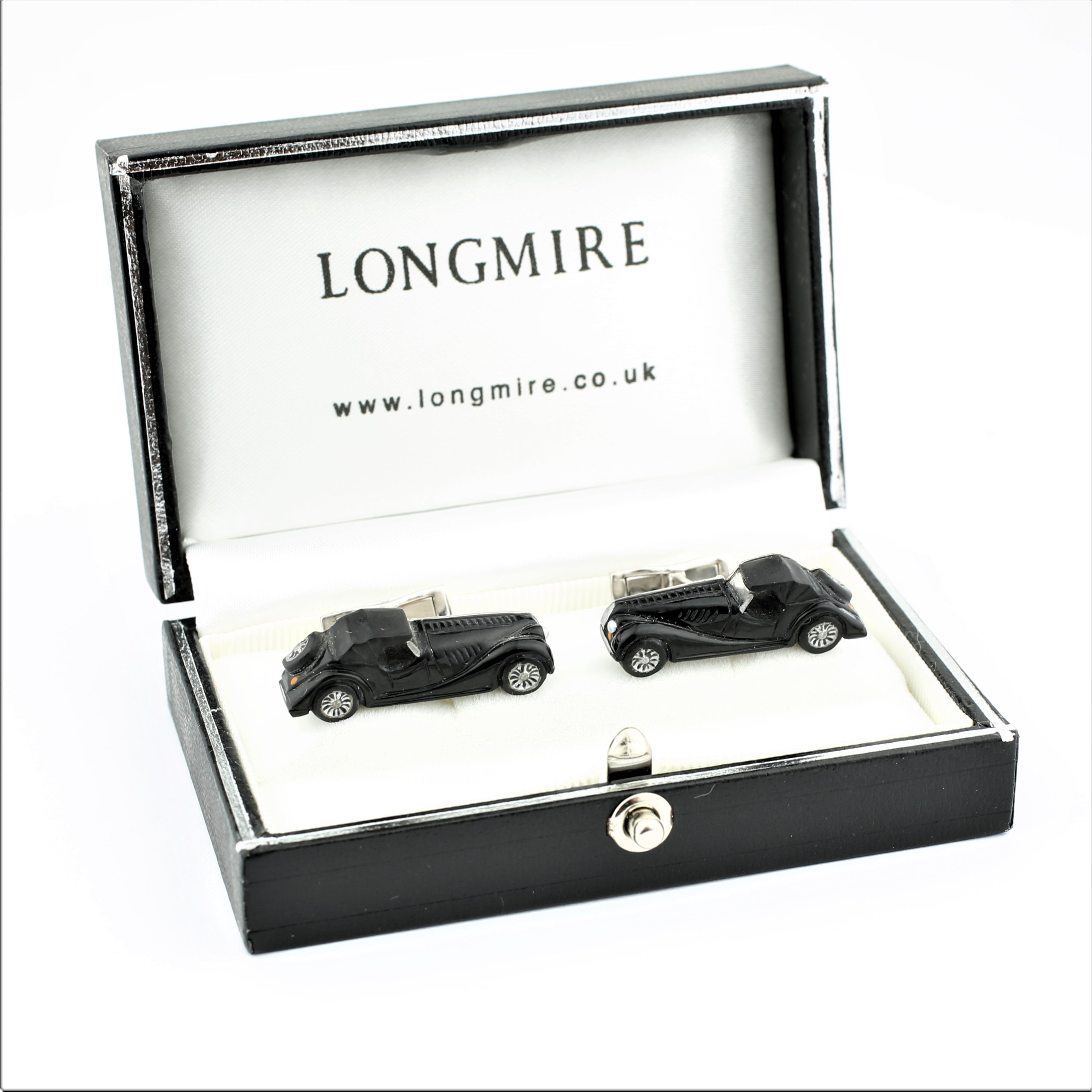 Vintage onyx car cufflinks 18k white gold - boxed