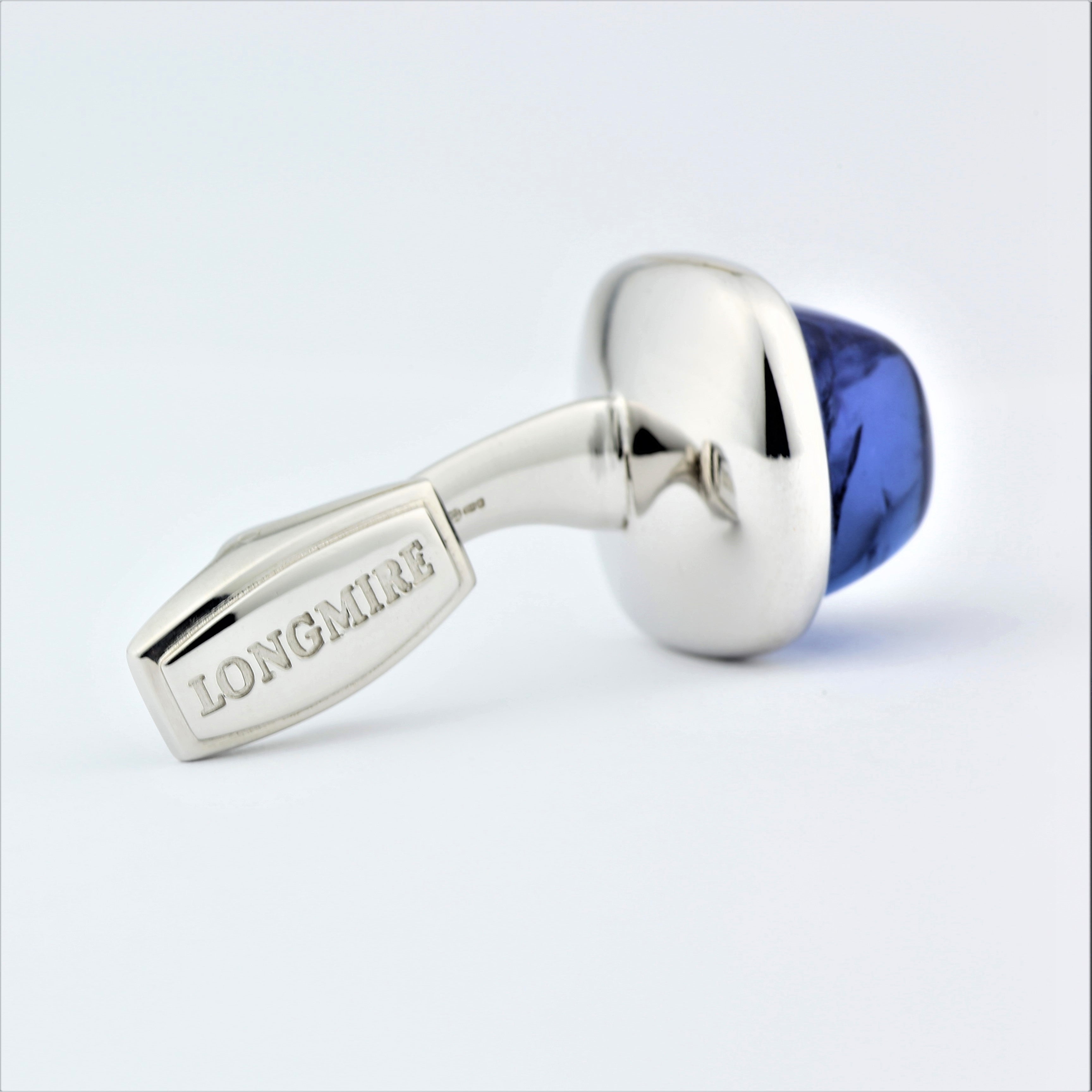 TANZANITE CABOCHON 18ct WHITE GOLD CUFFLINKS - rear