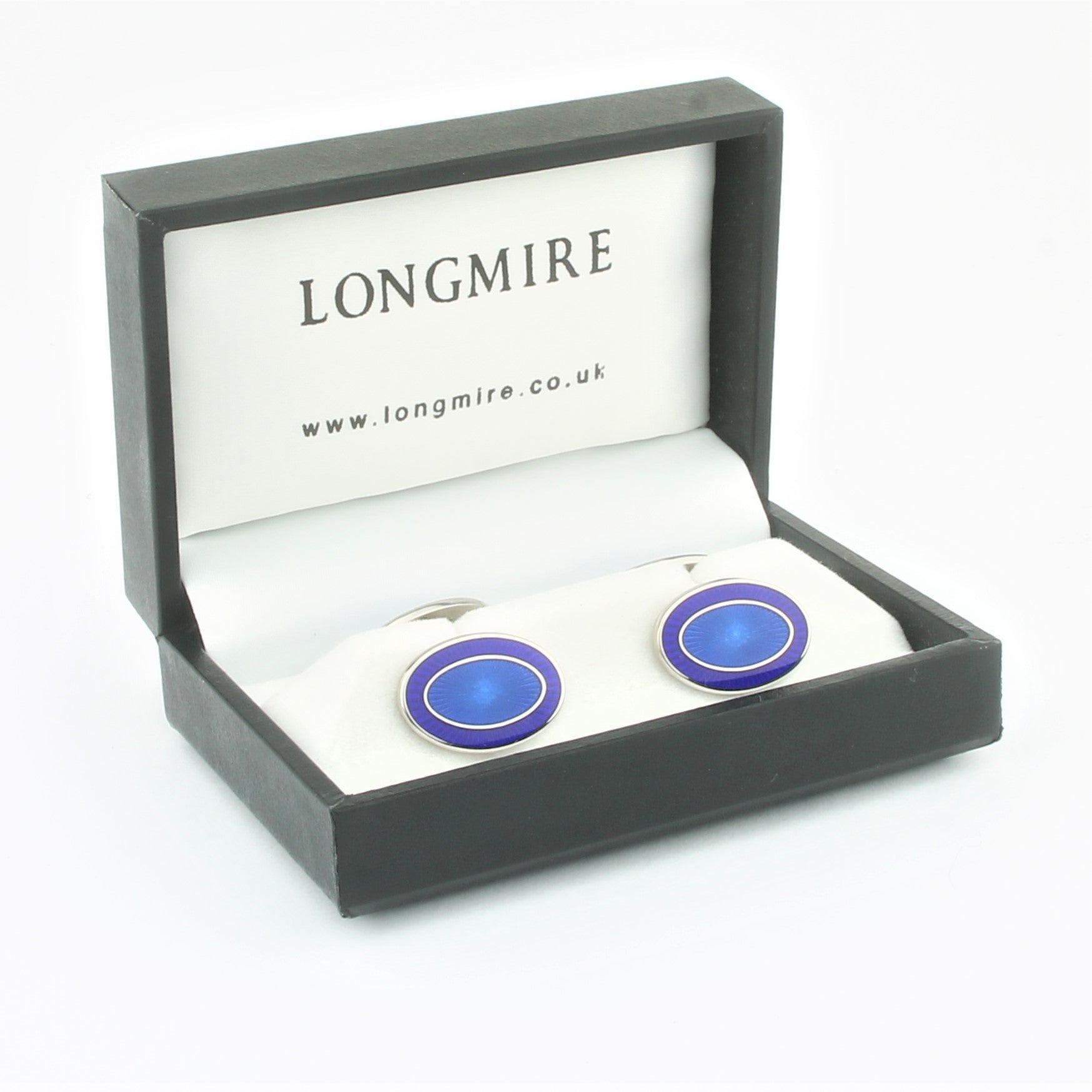 DOUBLE OVAL royal BLUE/mid BLUE ENAMEL sterling silver CUFFLINKS - boxed