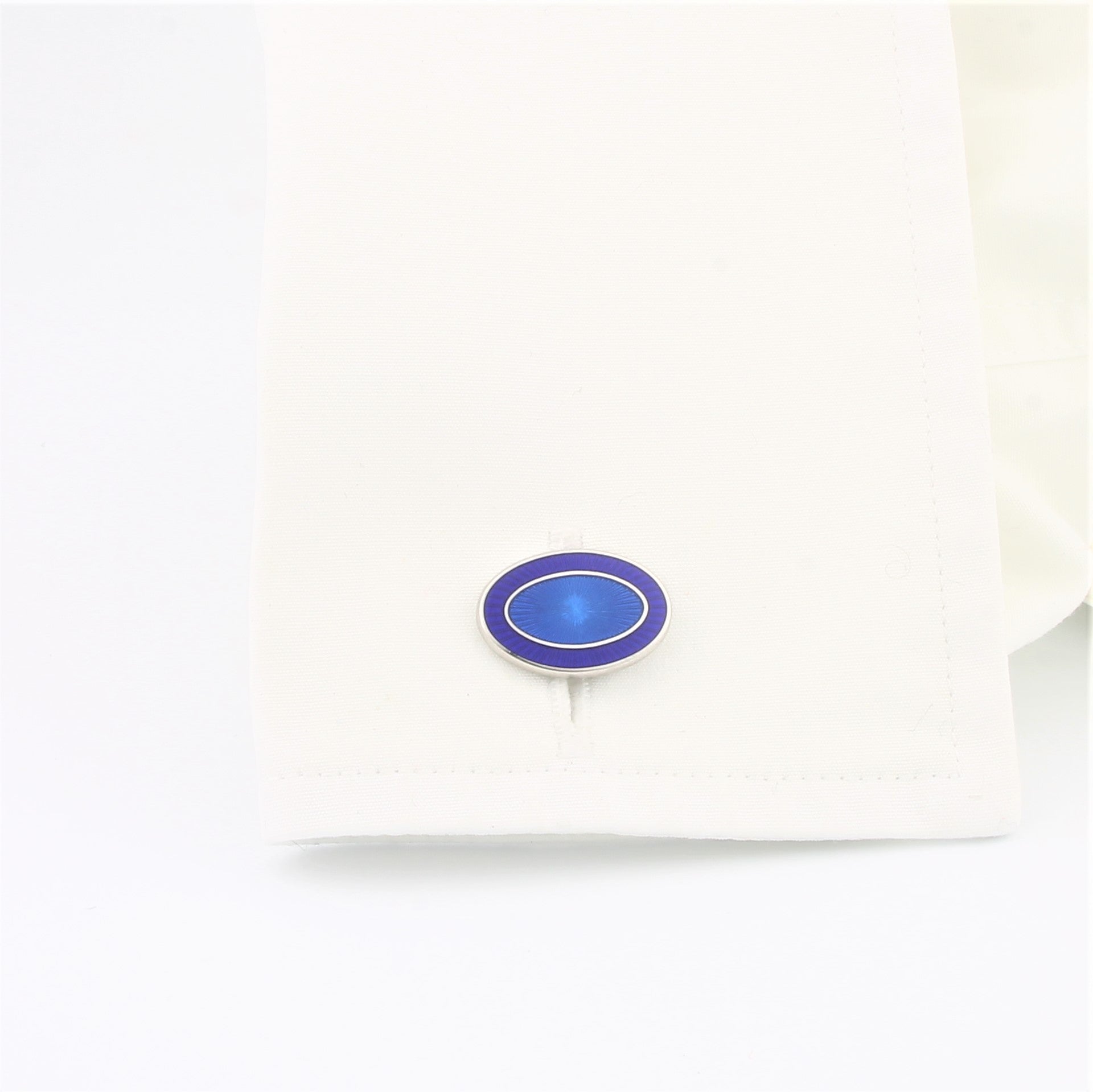 DOUBLE OVAL royal BLUE/mid BLUE ENAMEL sterling silver CUFFLINKS - cuff