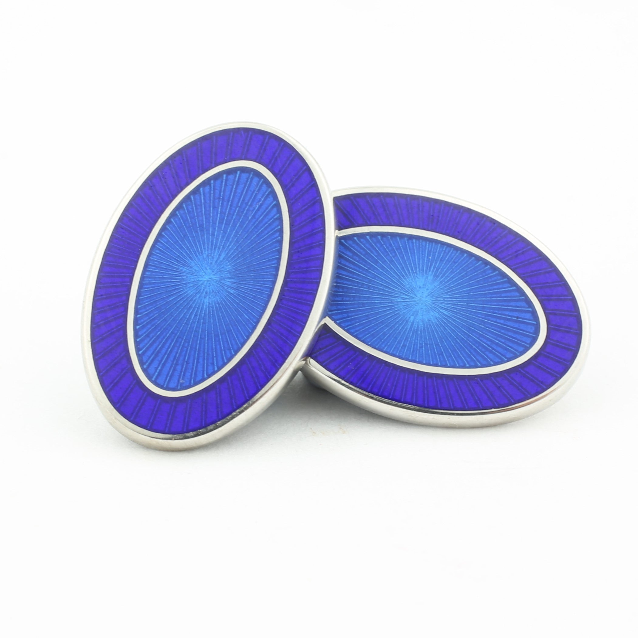 DOUBLE OVAL royal BLUE/mid BLUE ENAMEL sterling silver CUFFLINKS - main