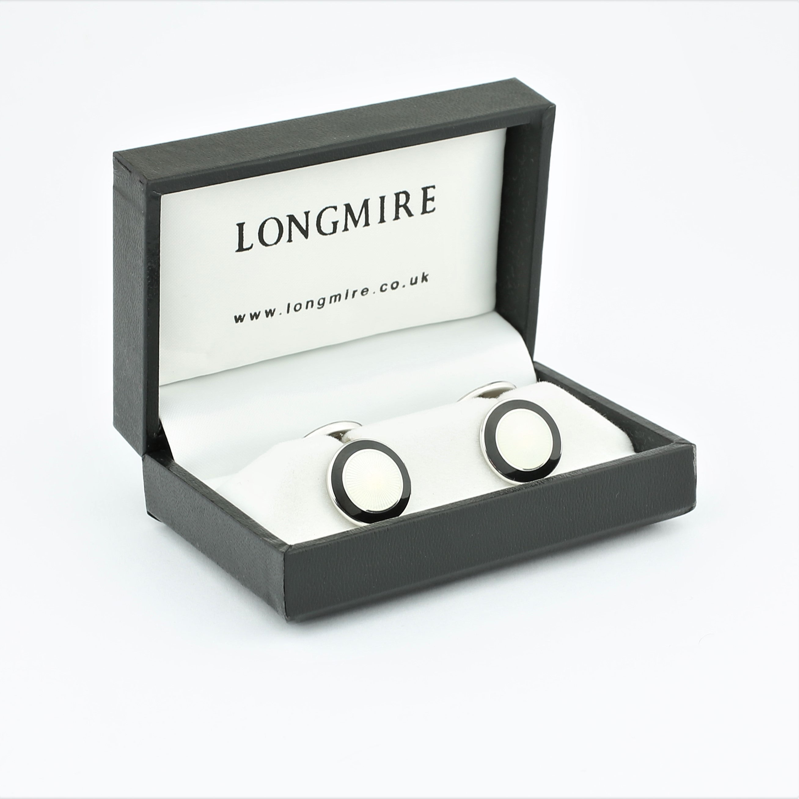DOUBLE CIRCLE BLACK/WHITE ENAMEL CUFFLINKS - boxed