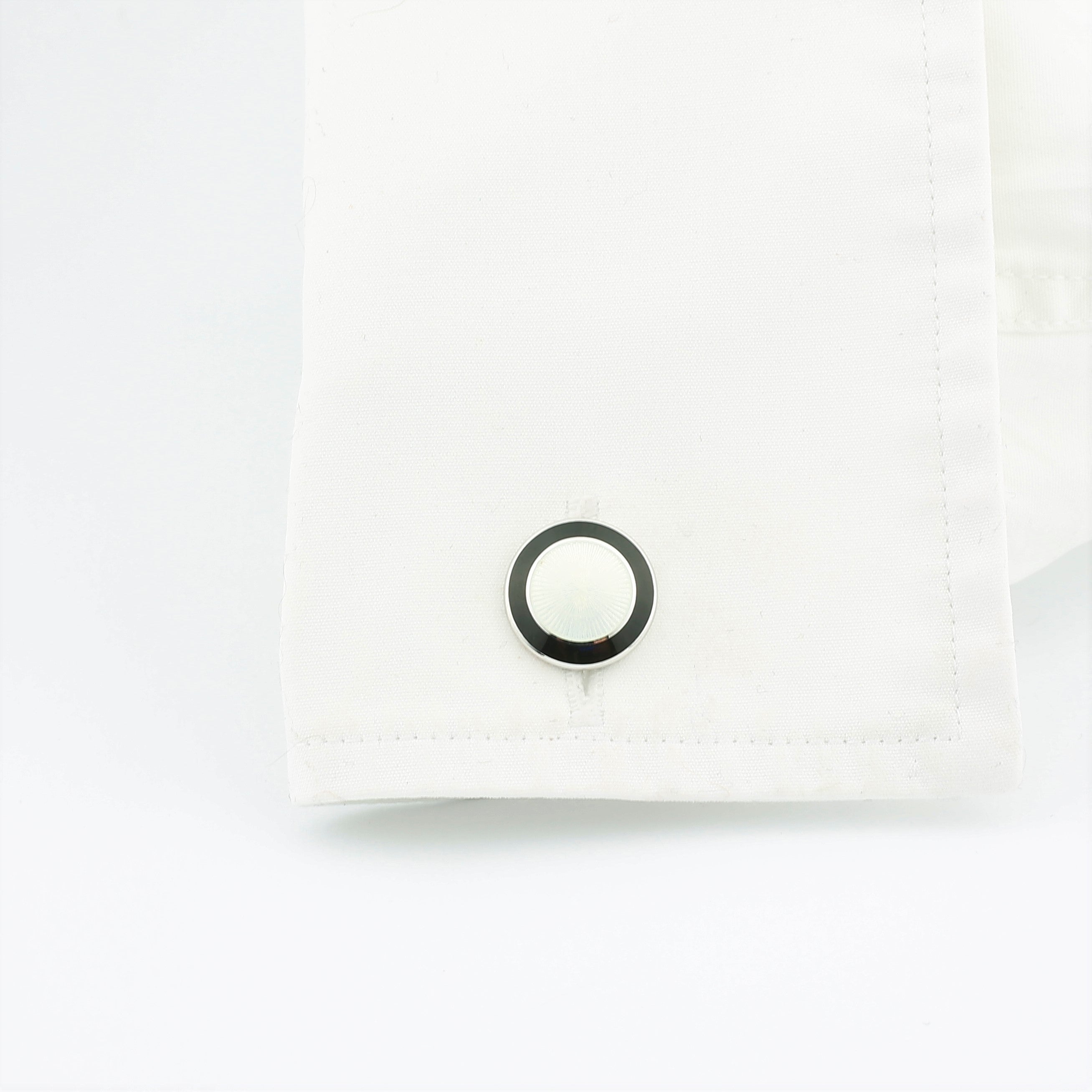 DOUBLE CIRCLE BLACK/WHITE ENAMEL CUFFLINKS - cuff