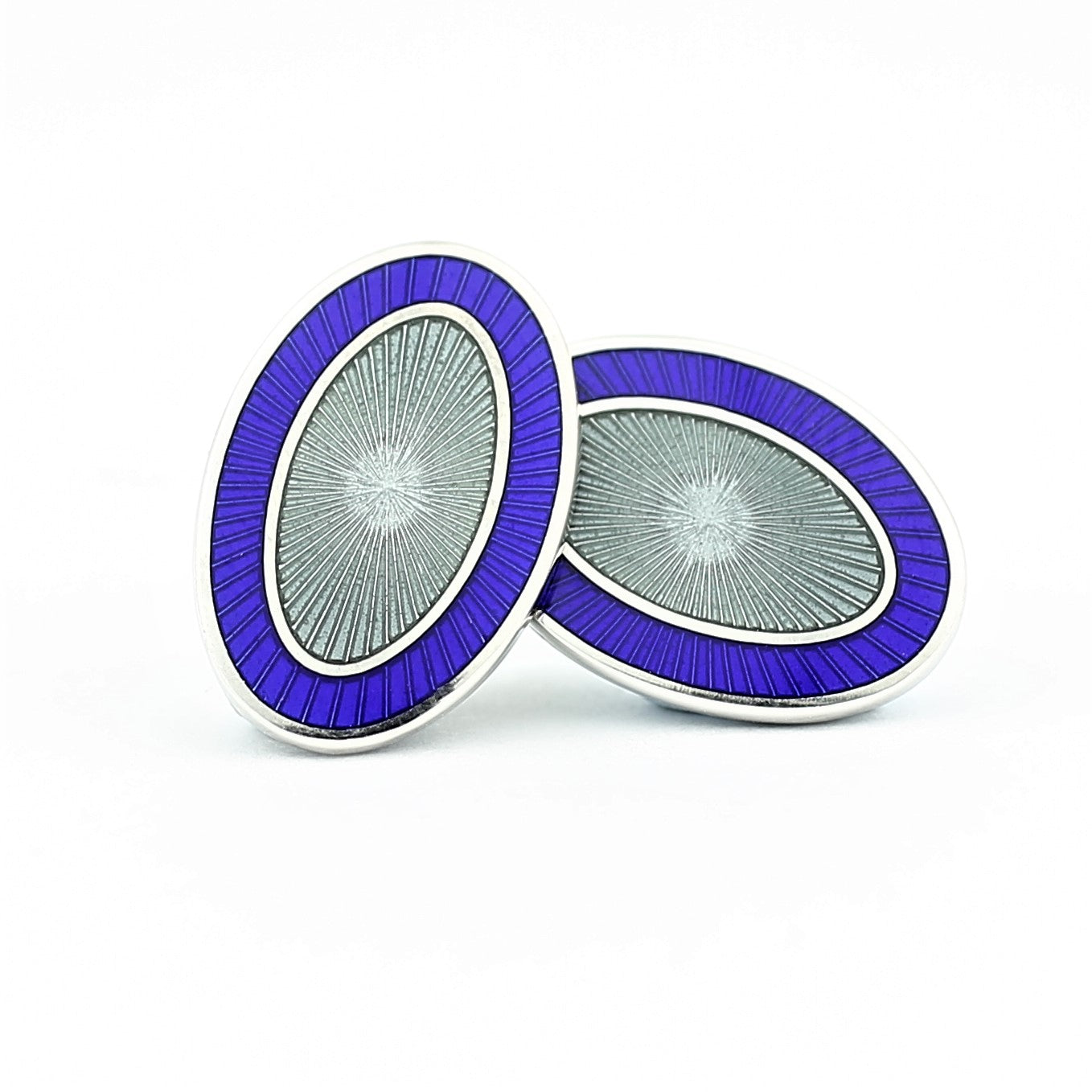DOUBLE OVAL DRESS SET BLUE/GREY ENAMEL - cufflinks