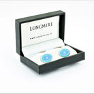DOUBLE OVAL AQUAMARINE/BLUE ENAMEL sterling silver CUFFLINKS - boxed