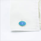 DOUBLE OVAL AQUAMARINE/BLUE ENAMEL sterling silver CUFFLINKS -cuff
