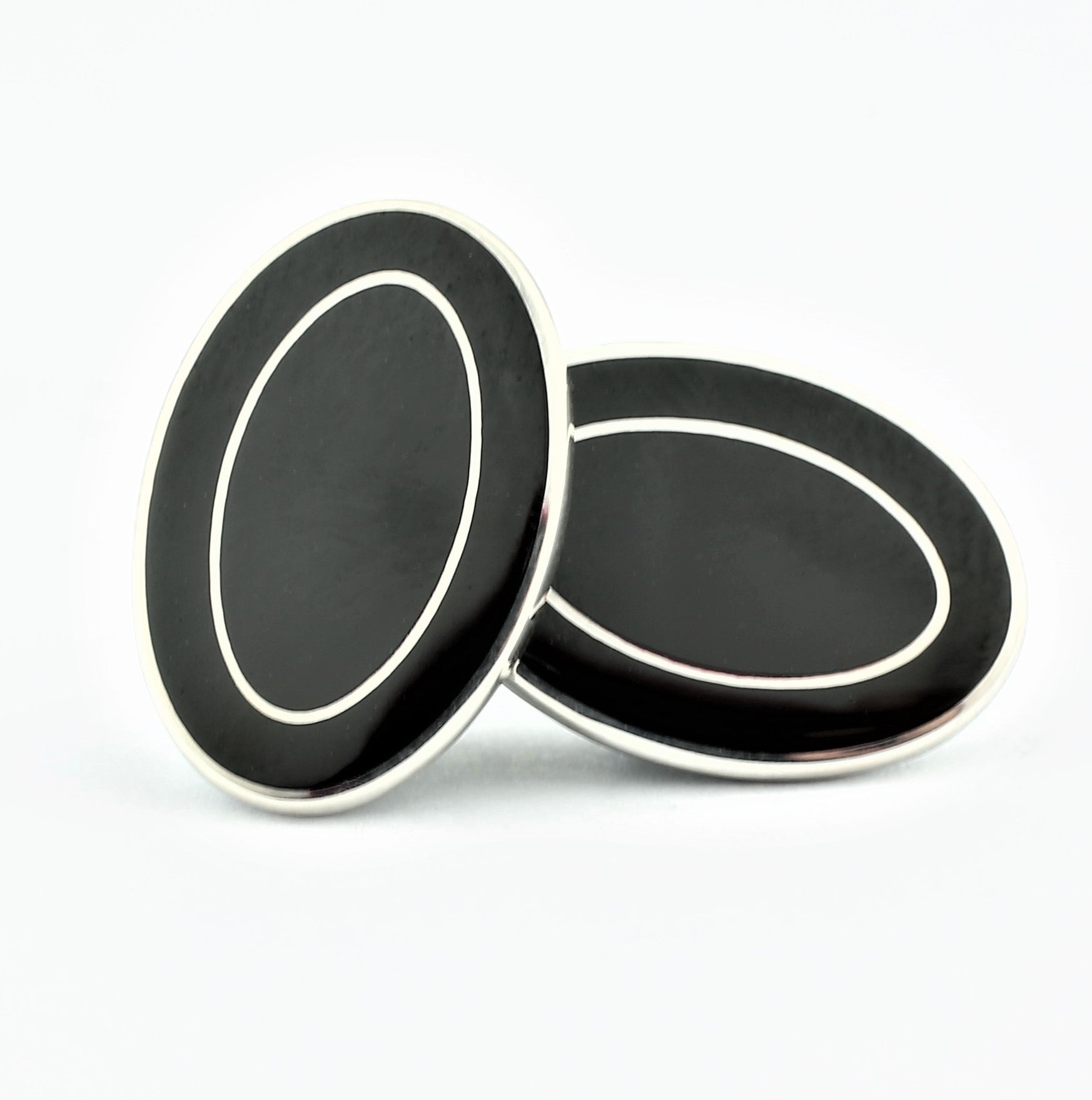 DOUBLE OVAL DRESS SET BLACK AND BLACK ENAMEL - cufflinks