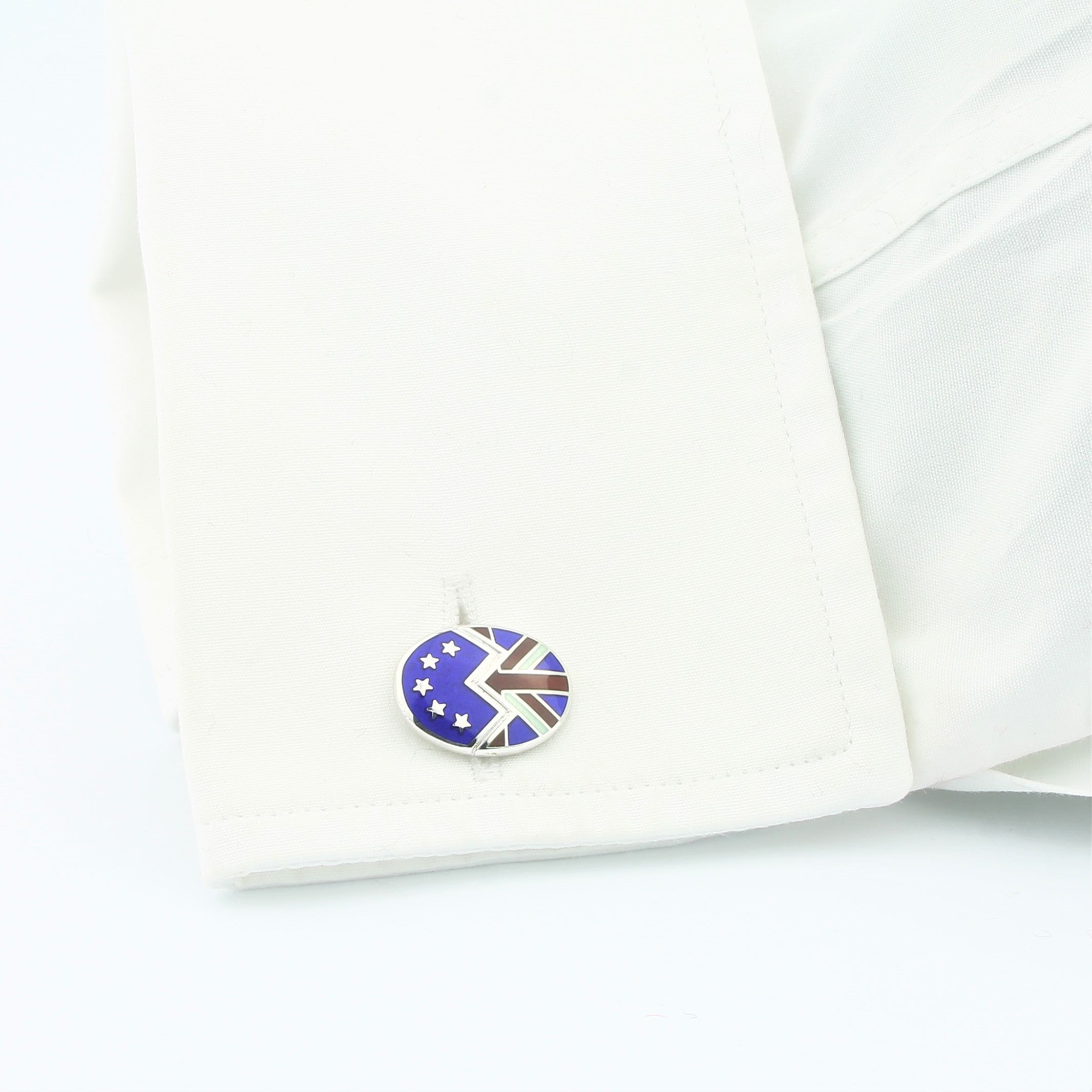 Brexit cufflinks in silver on T-bar - in a cuff