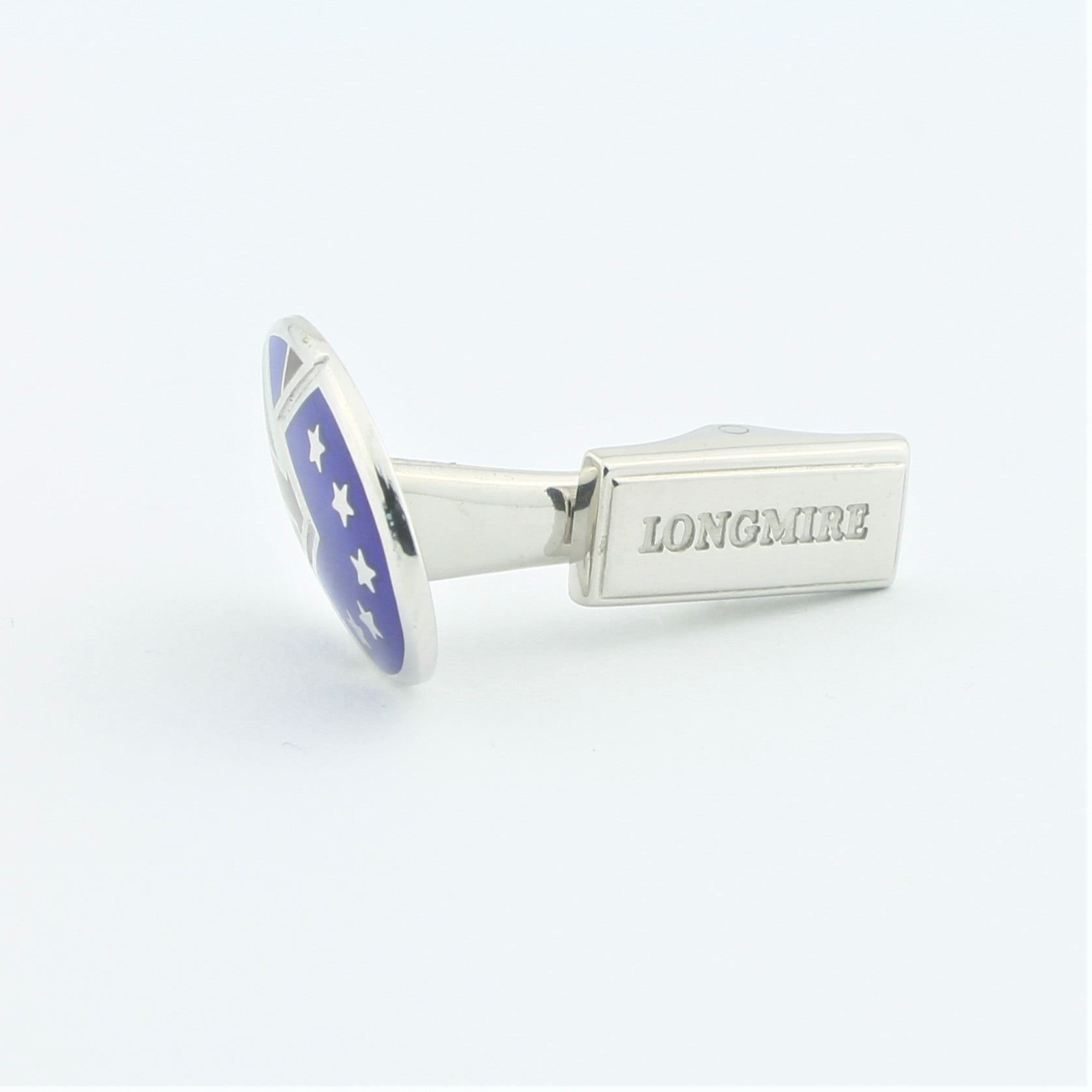 Brexit cufflinks in silver on T-bar - side view