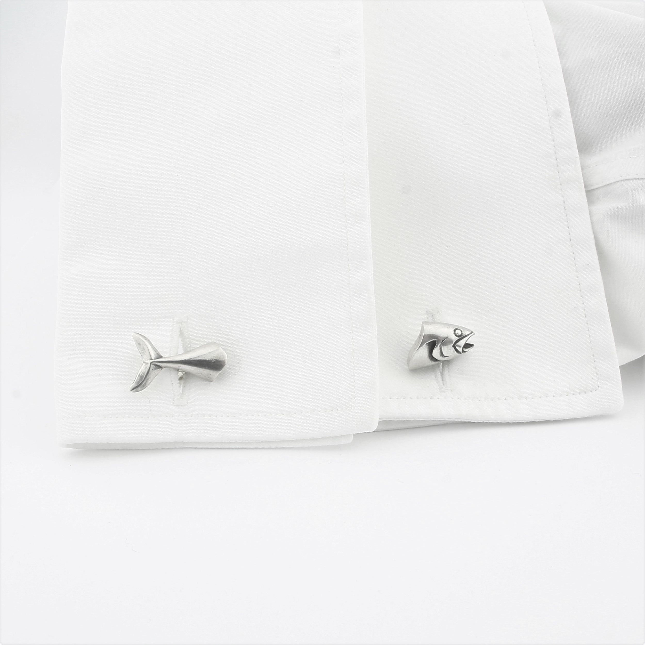 Fish cufflinks - head and tail silver - cuff
