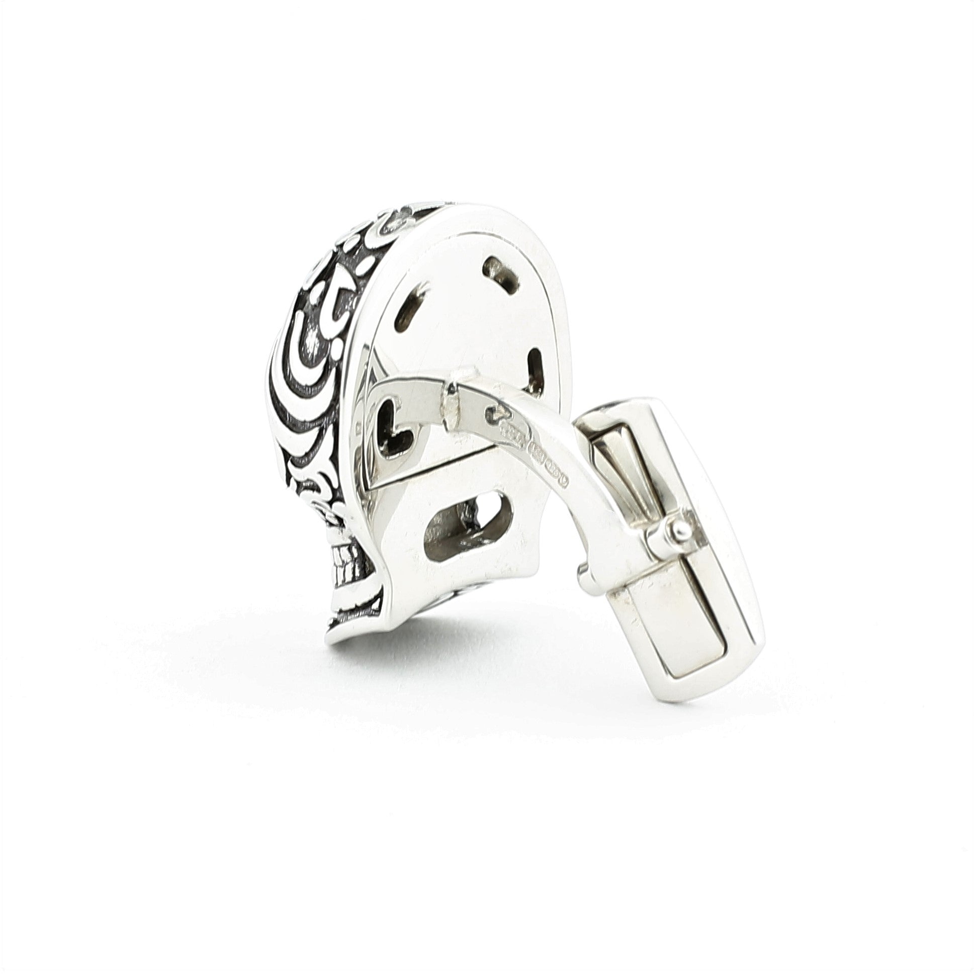 Skull cufflinks in silver and enamel - rear