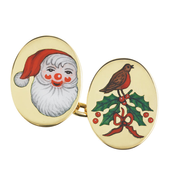 CHRISTMAS SCENE CUFFLINKS - Santa and Robin