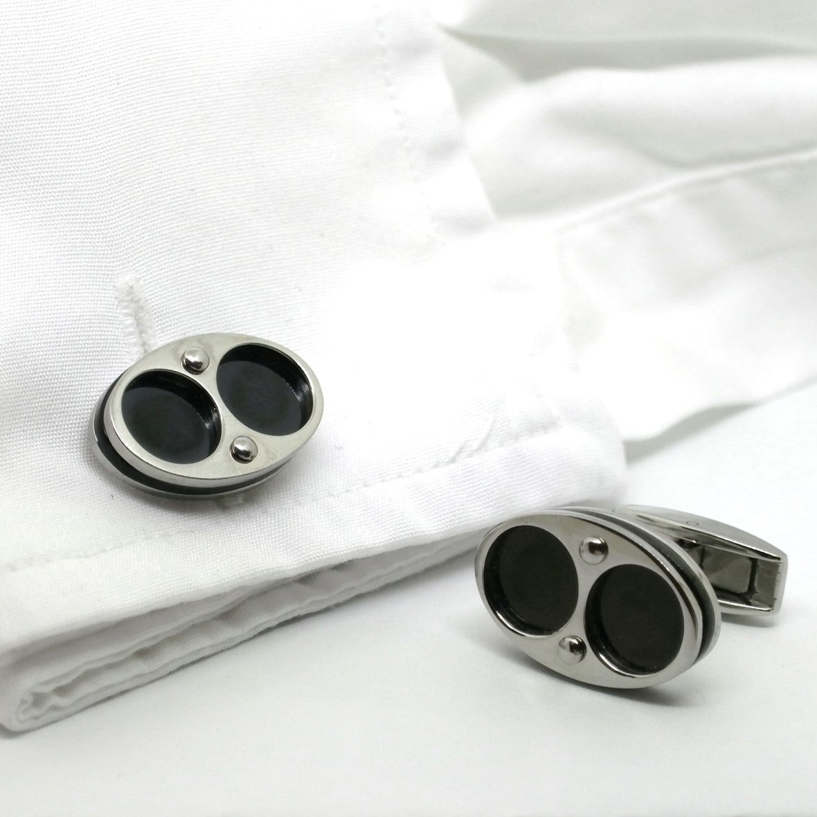 steel cufflinks in cuff