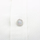 Mother of pearl studs - reeded edge - circular 18k white gold