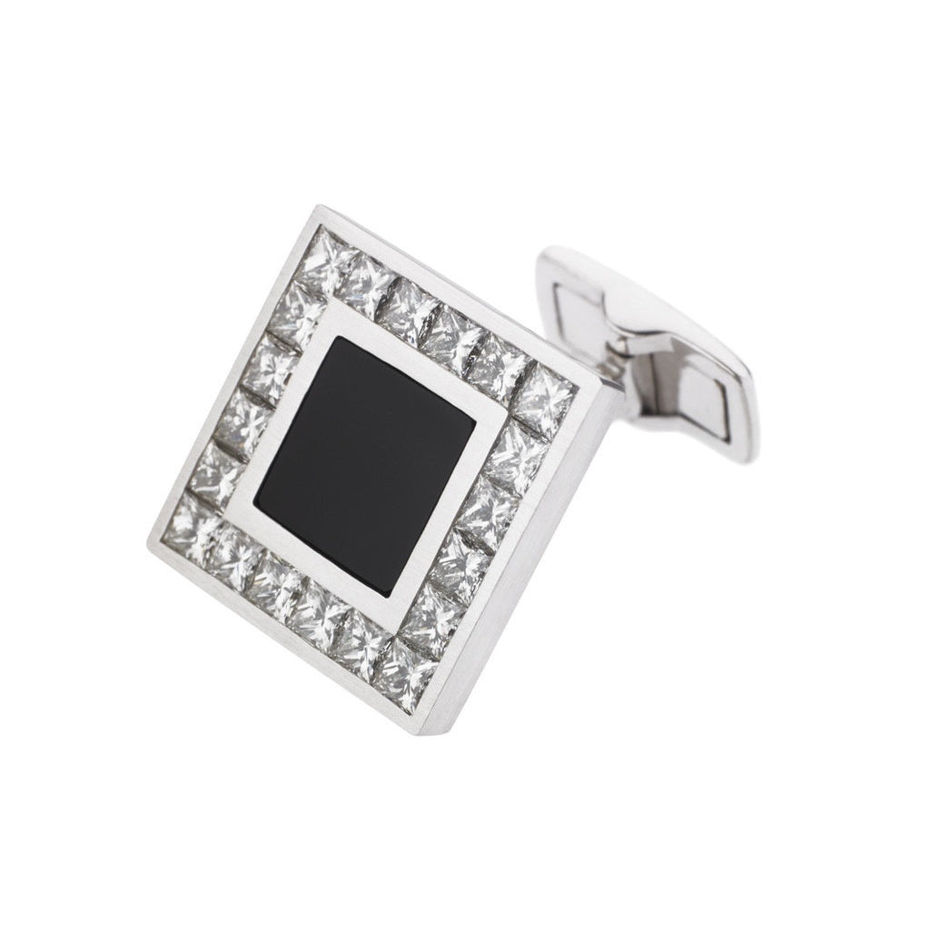 ONYX DIAMOND SQUARE 18ct WHITE GOLD CUFFLINKS