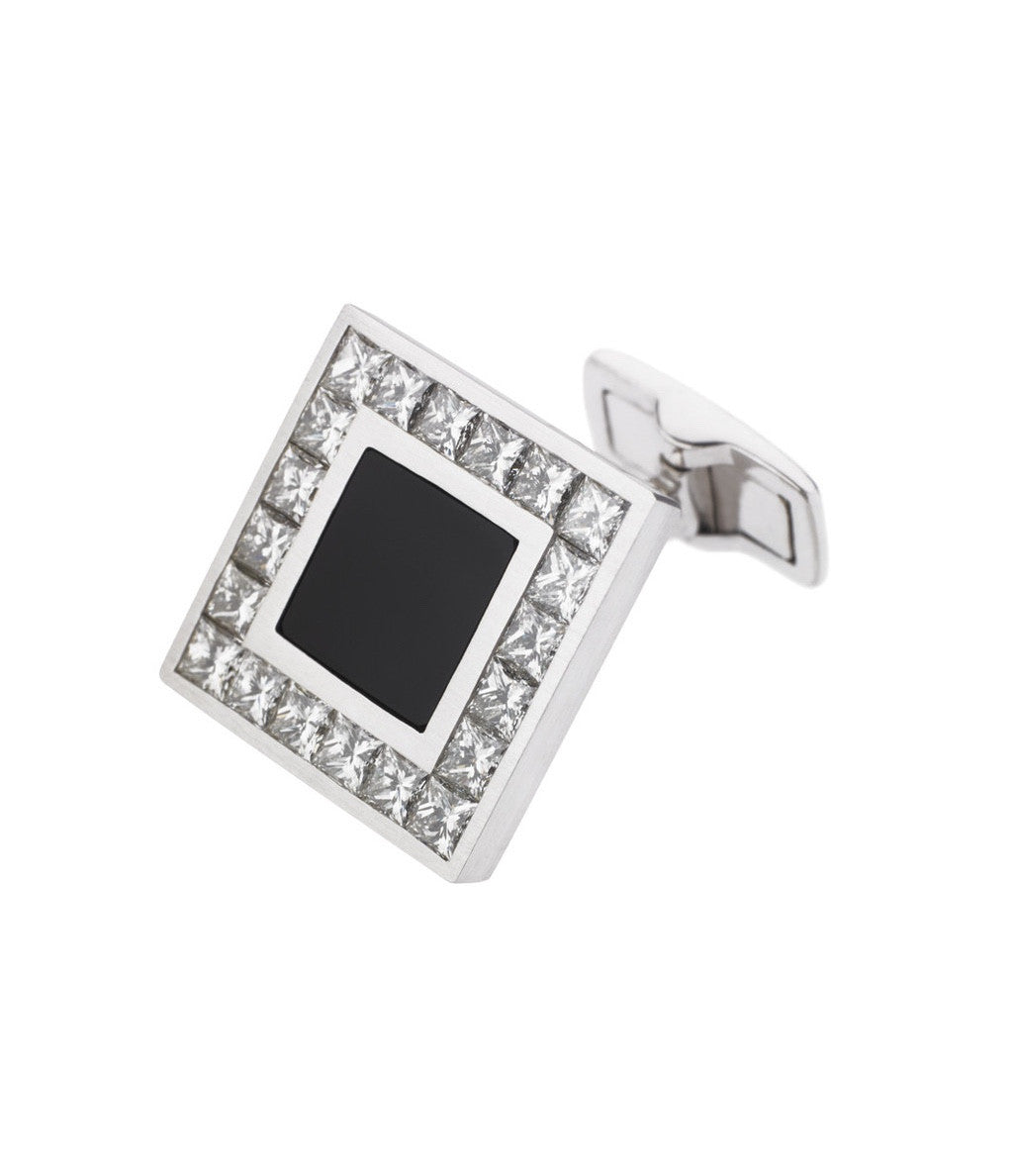 ONYX DIAMOND SQUARE 18ct WHITE GOLD CUFFLINKS