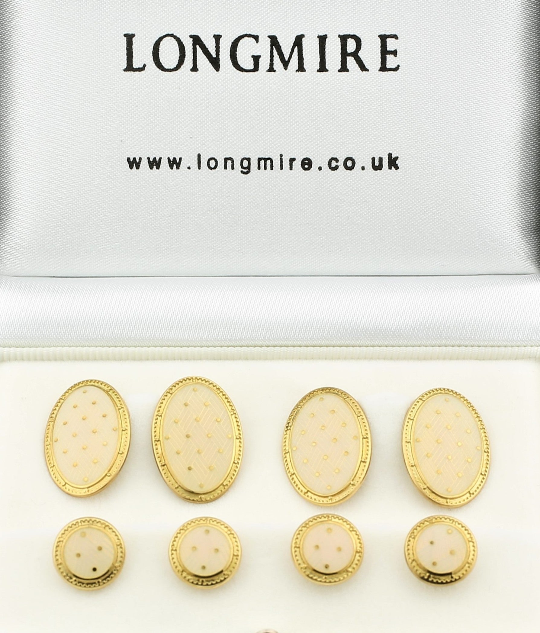 BASKET WEAVE CREAM ENAMEL dress set 18ct YELLOW GOLD