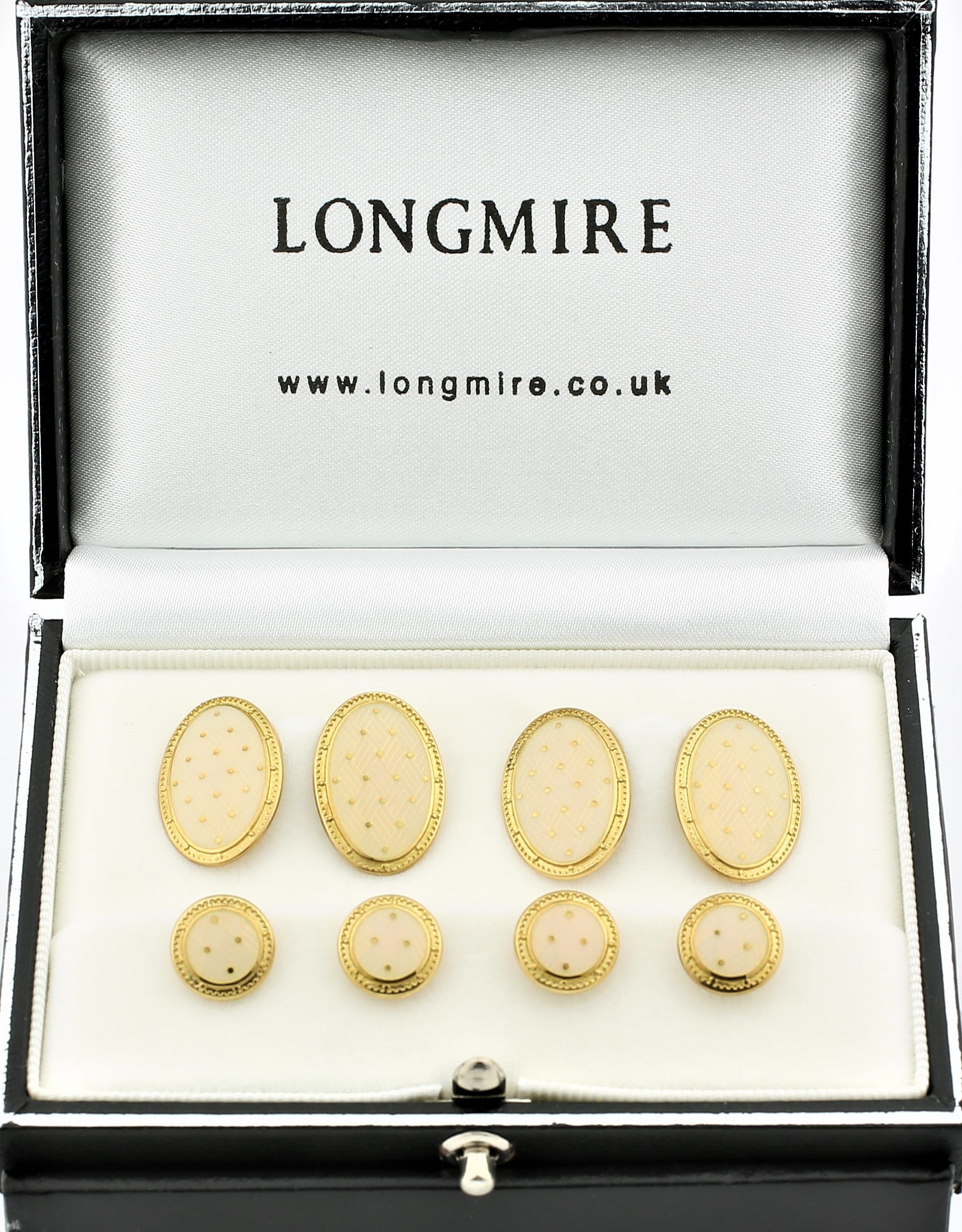 BASKET WEAVE CREAM ENAMEL dress set 18ct YELLOW GOLD