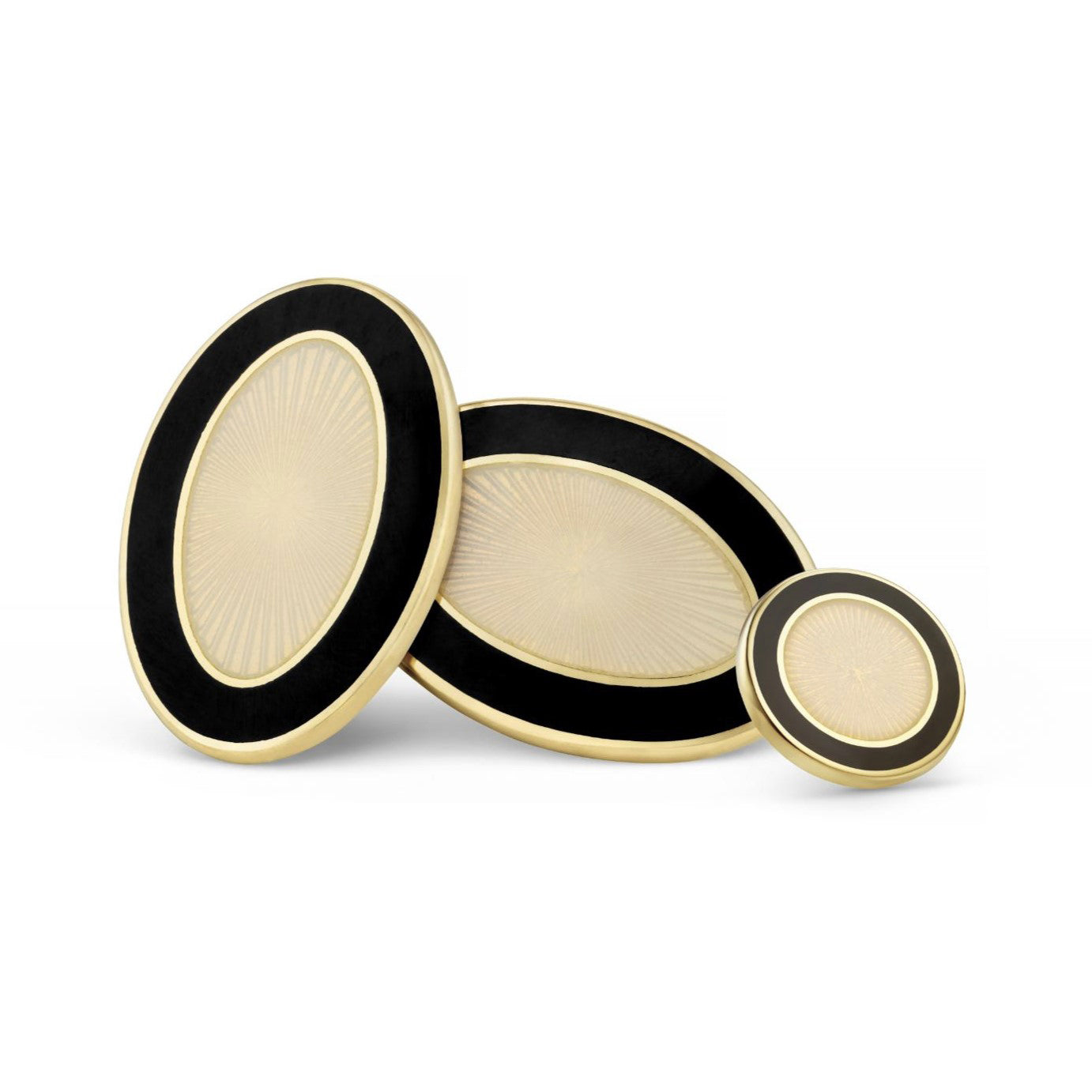 double oval black/cream enamel dress set 18ct yellow gold