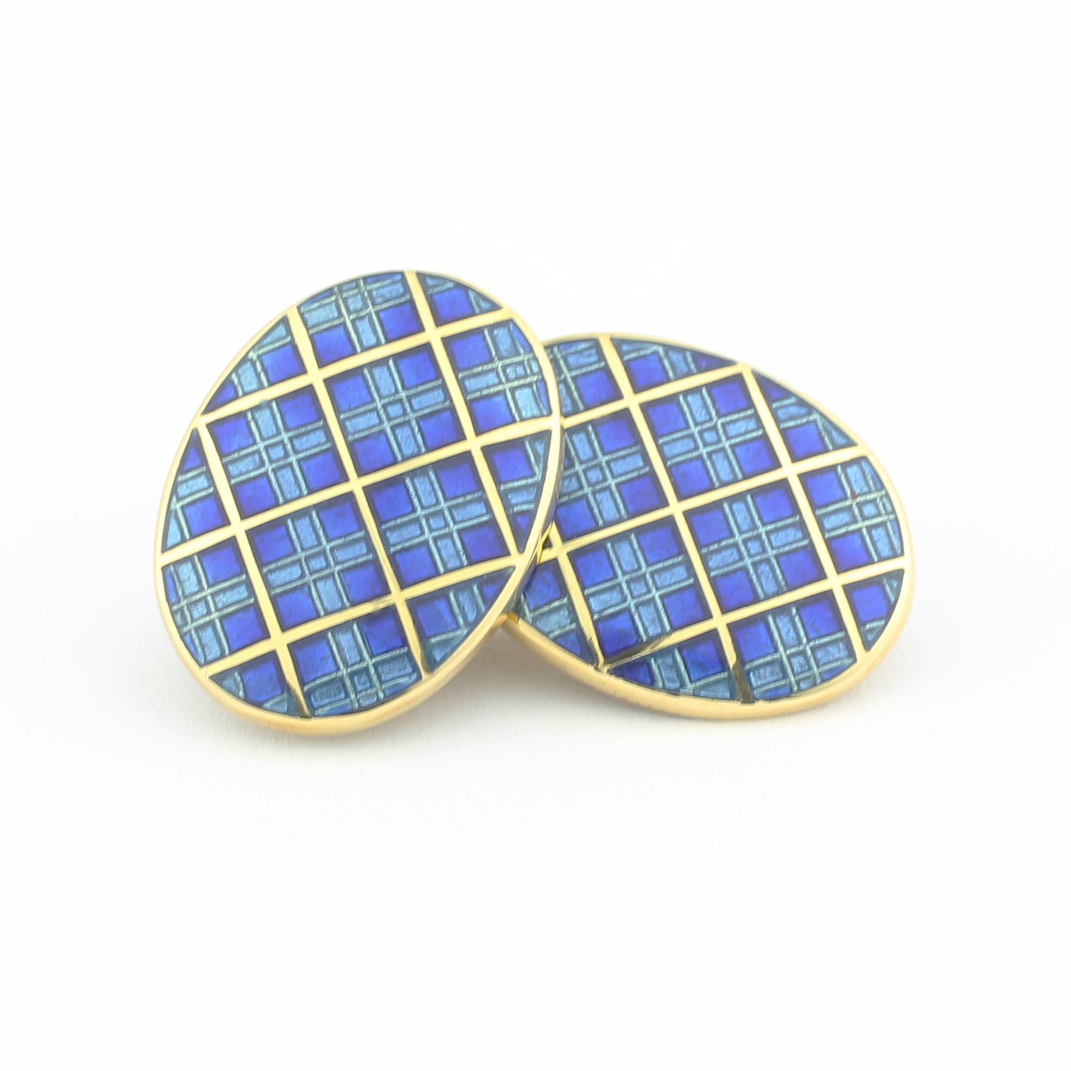 tartan design blue/light blue oval 18ct yellow gold - min