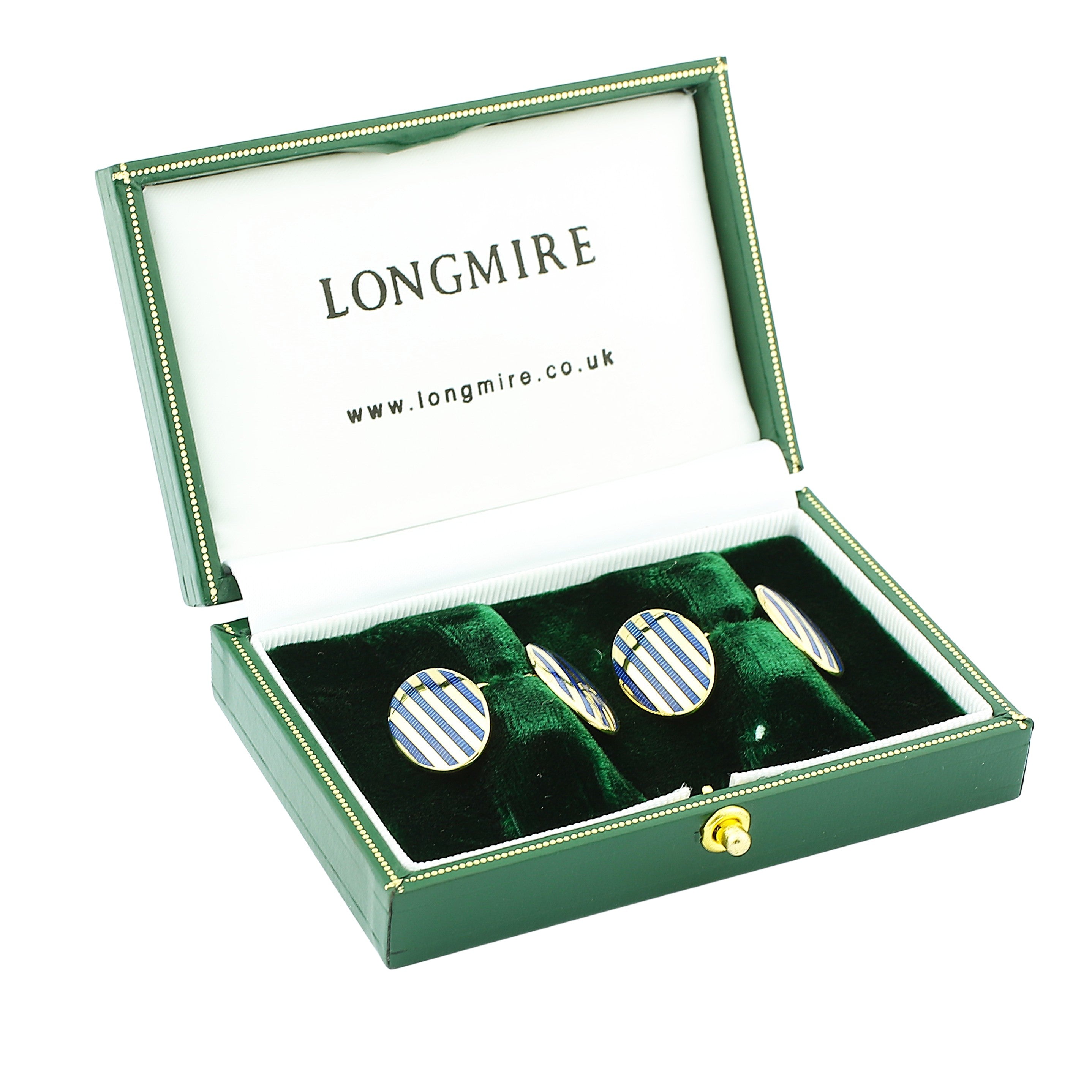 pinstripe blue enamel 18ct yellow gold cufflinks - boxed