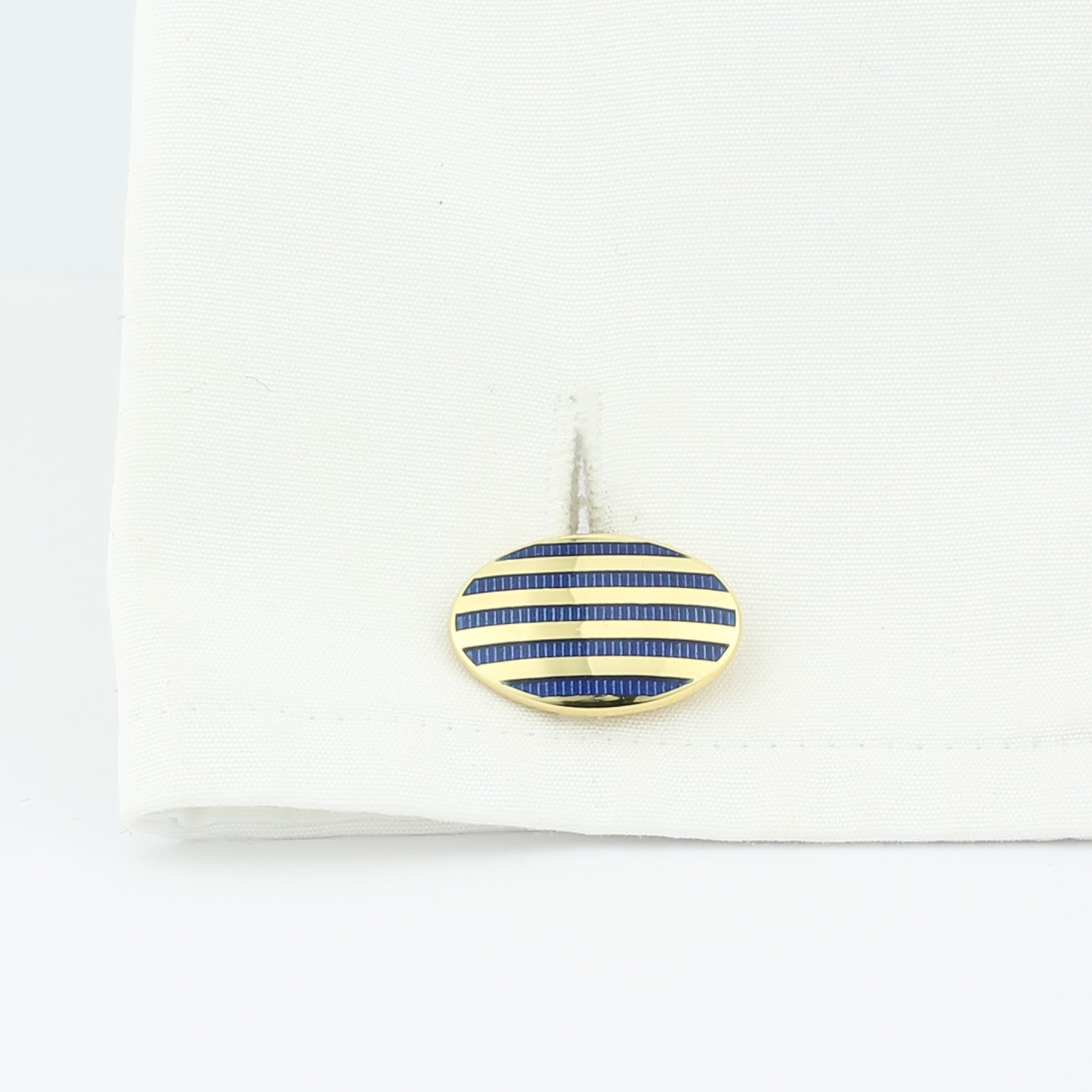 pinstripe blue enamel 18ct yellow gold cufflinks - cuff
