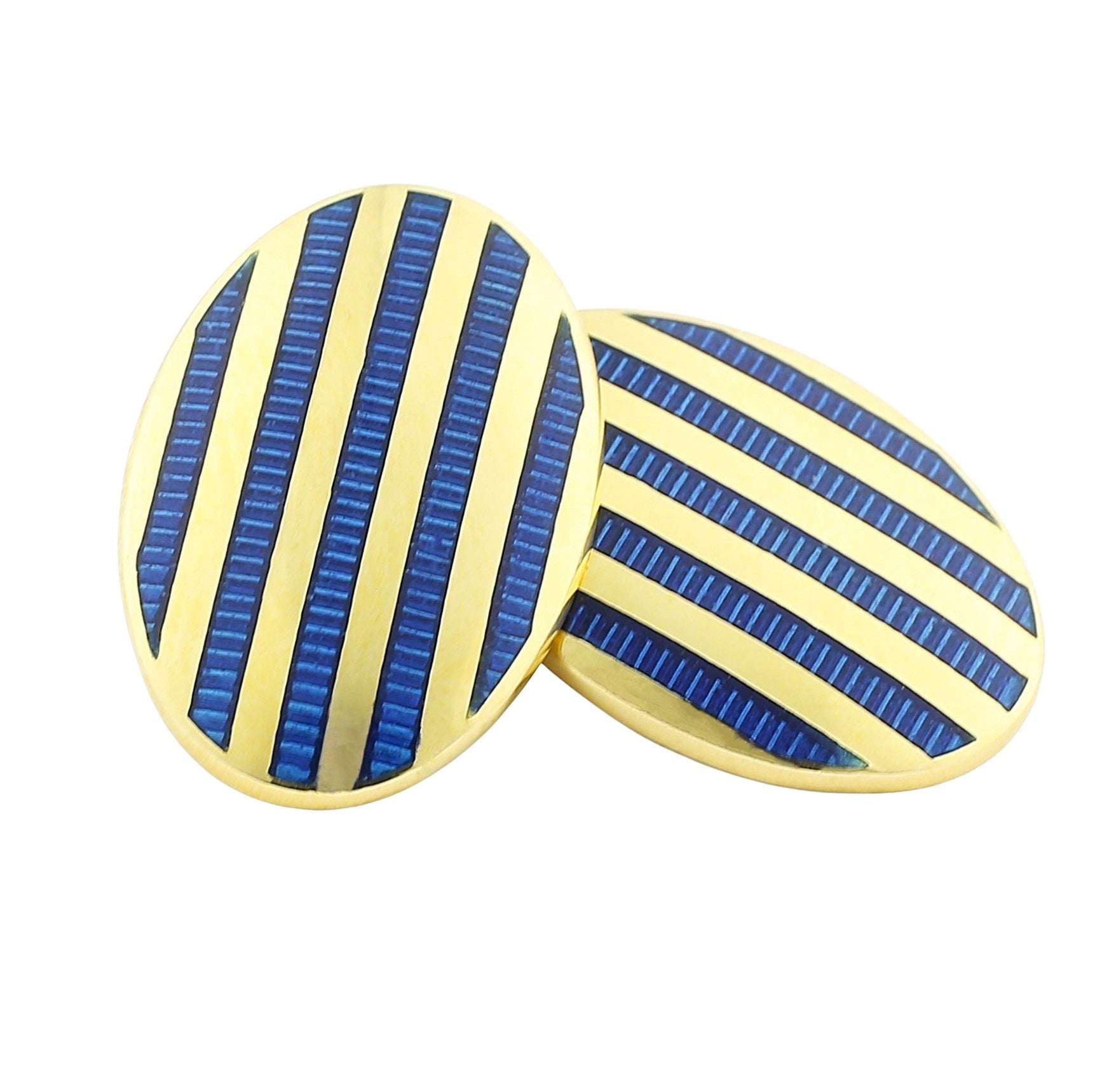 pinstripe blue enamel 18ct yellow gold cufflinks - main