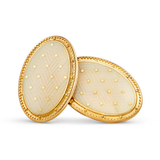 BASKET WEAVE CREAM ENAMEL 18ct YELLOW GOLD cufflinks